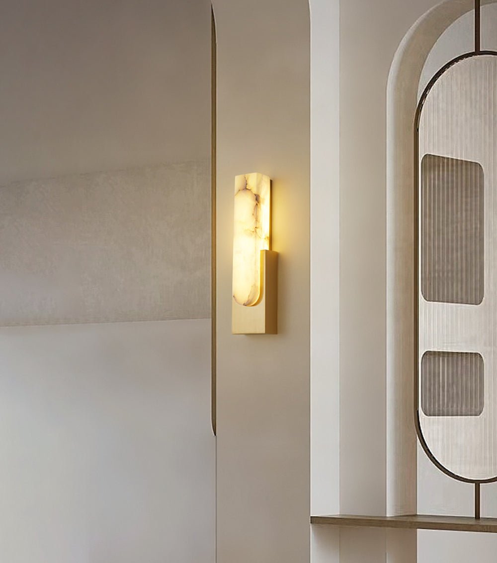 Agatha Alabaster Wall Lamp - Handcrafted Modern Sconce Light Fixture for Living Room, Bedroom & Hallway Decor | Dimmable LED Wall Light for Ambient Lighting