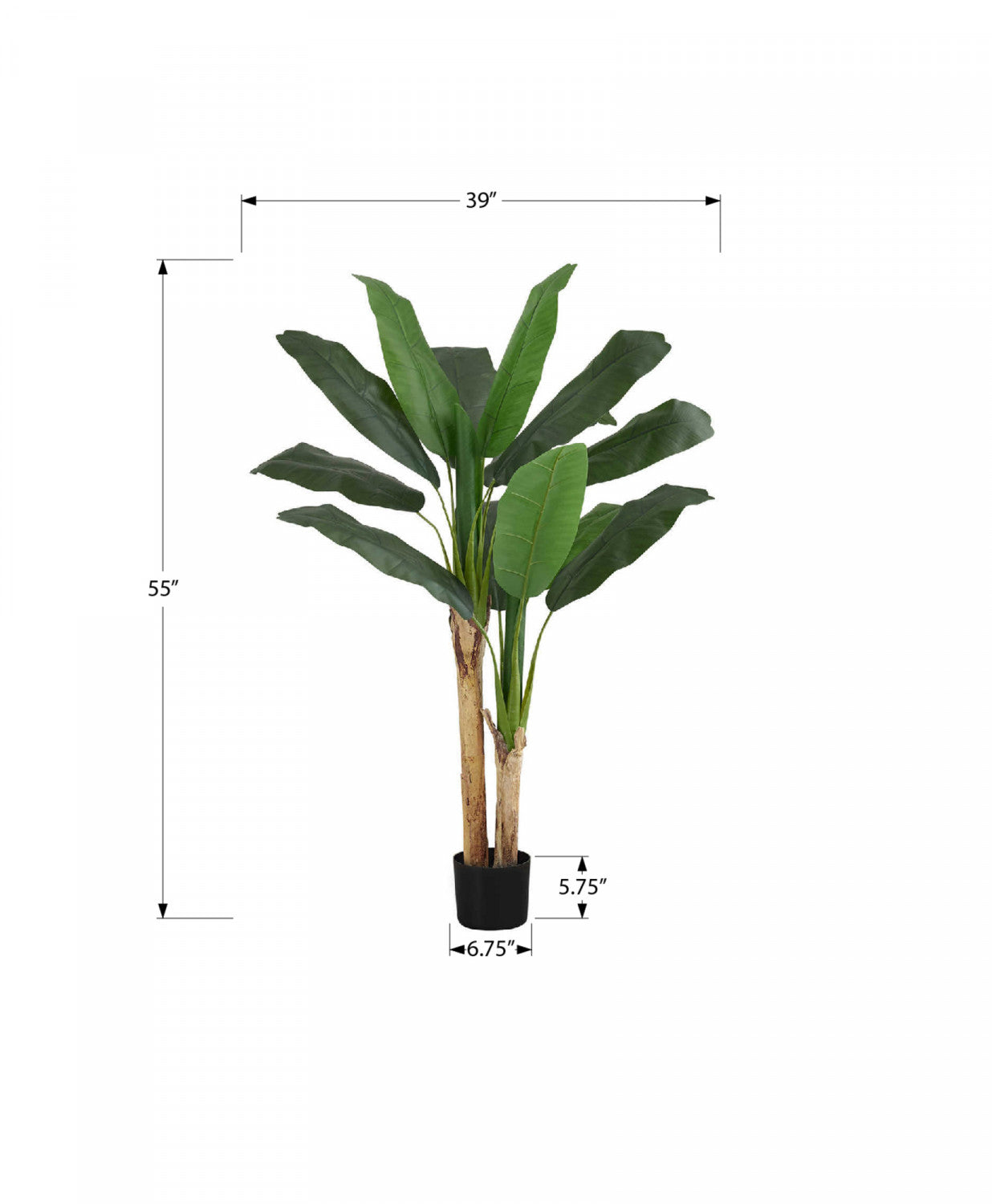 55 Inch Artificial Banana Tree with 6 Black Pots - Realistic Green Faux Plant for Home Decor, Office, Living Room, and Indoor Spaces