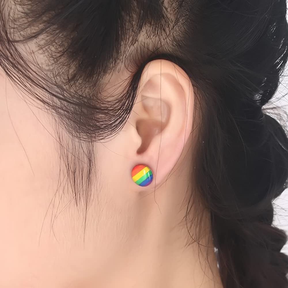 Rainbow Enamel LGBT Pride Spike Barbell Stud Earrings - 16G Stainless Steel Screw-On Tiny Studs for Men & Women - Love is Love Statement Jewelry - Perfect for Weddings, Parties & Pride Events (4 Pairs)
