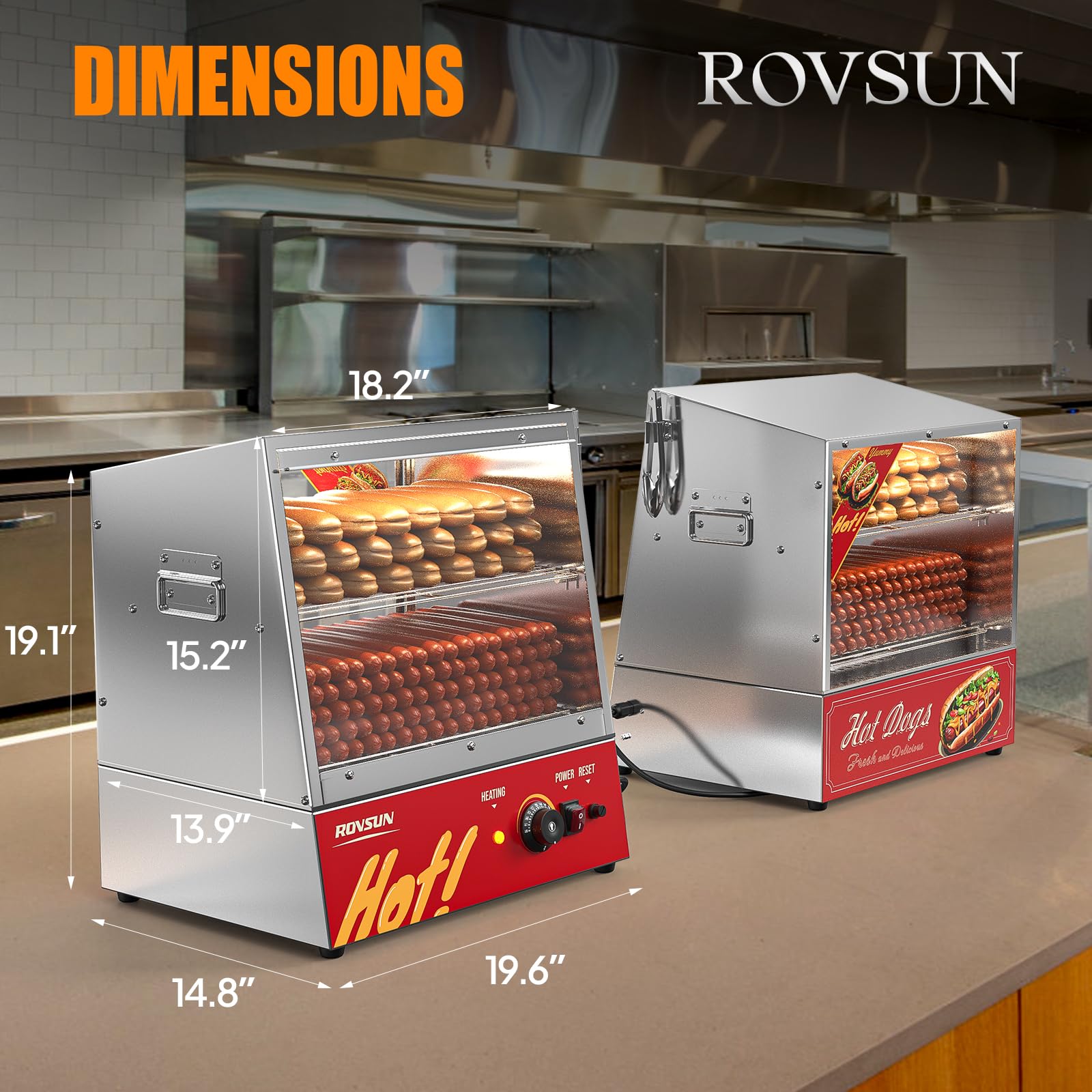 ROVSUN 32QT/30L Commercial Hot Dog Steamer with Bun Warmer – 2-Tier Stainless Steel Hot Dog Cooker for 175 Hot Dogs & 40 Buns – Perfect for Party Events, Concession Stands & Food Trucks – Removable Shelves & Food Clip Included