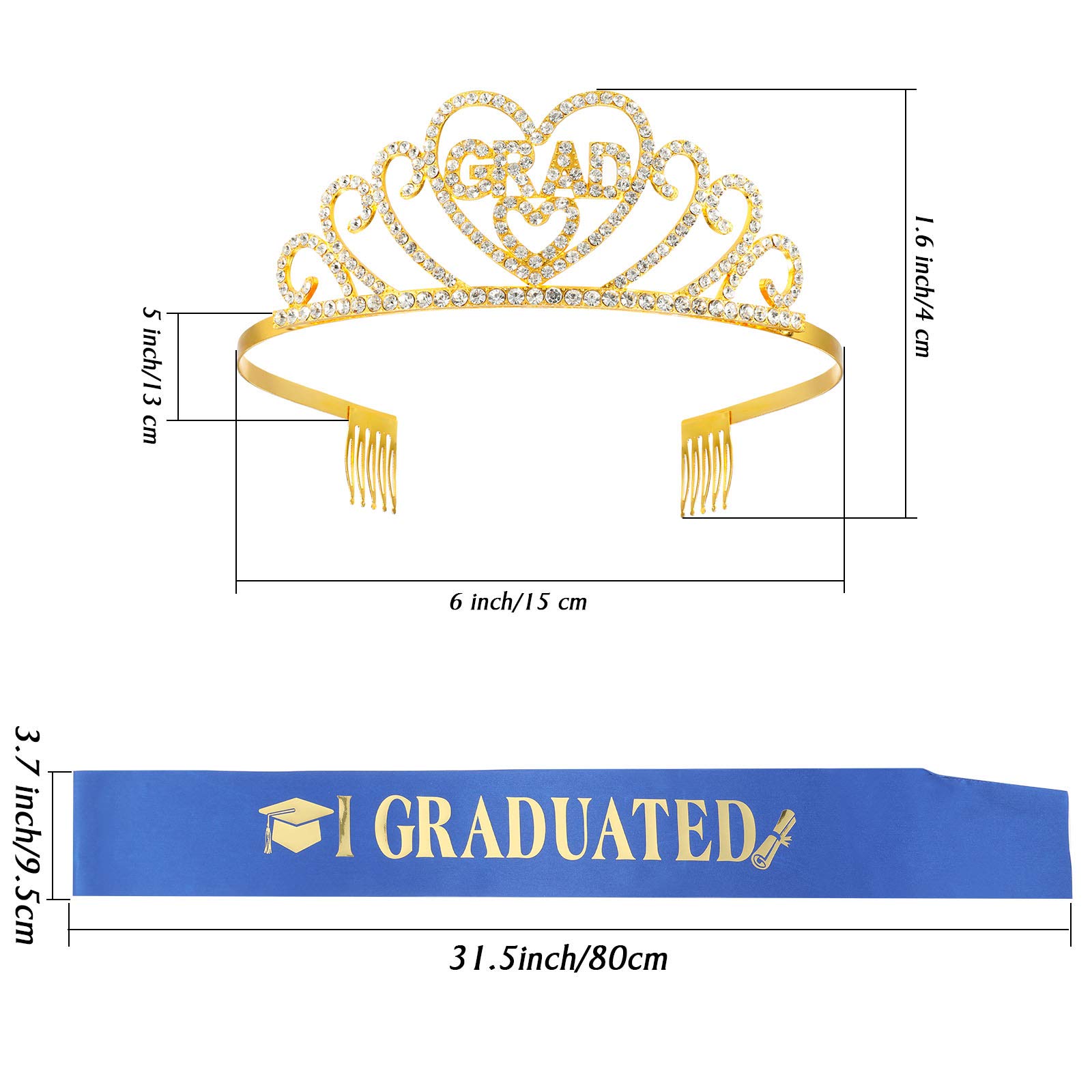 Chuangdi 2024 Graduation Satin Sash & Rhinestone Tiara Crown Set - Elegant Party Decor for Graduation Ceremony, Prom, Birthday Celebration