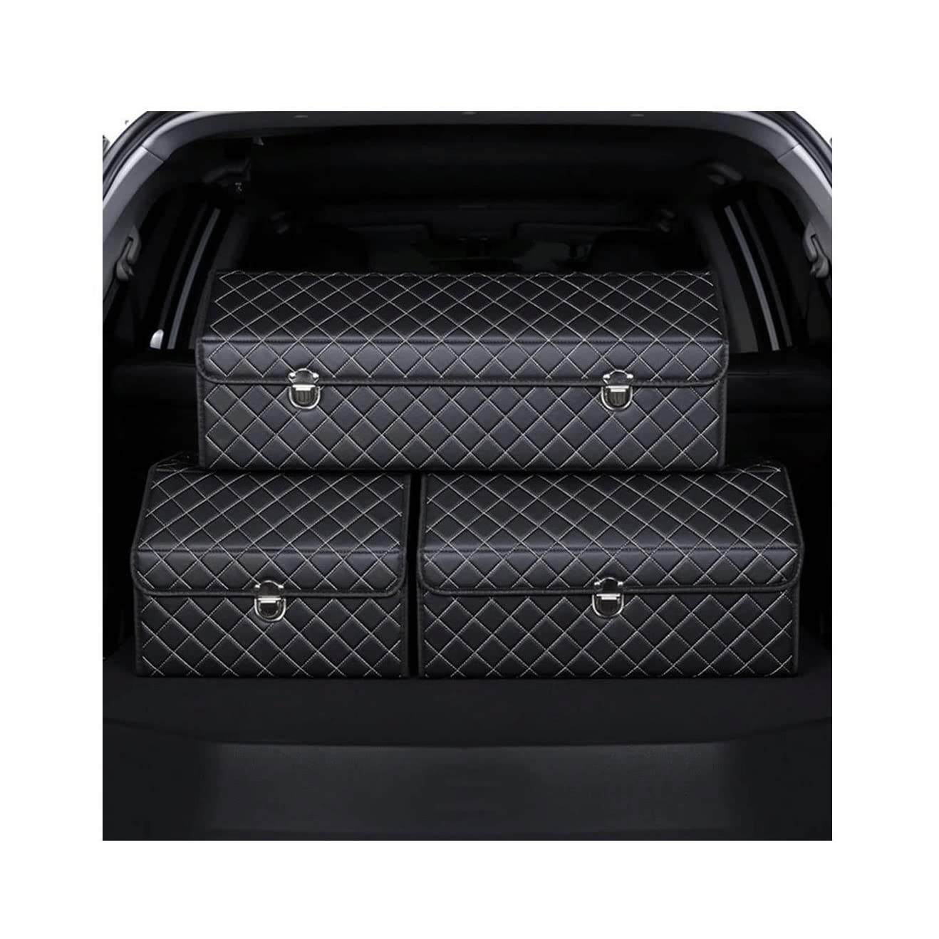 Premium Leather Car Organizer - Collapsible Trunk Storage Box for Tidying & Stowing | Portable Auto Accessories | Ideal for Road Trips & Daily Commute (Brown)