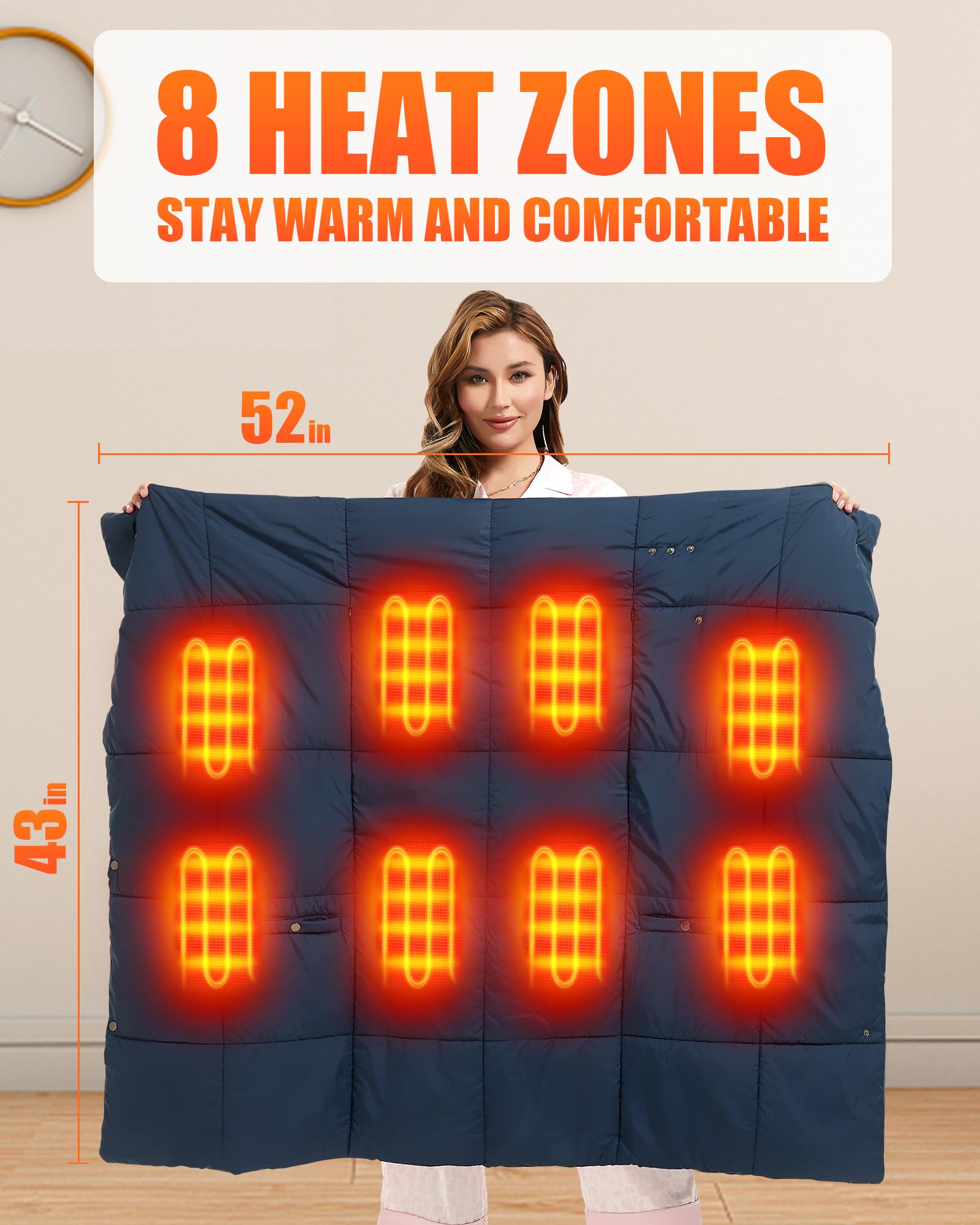 7.4V USB Electric Heated Blanket - Battery Powered Portable Wireless Shawl for Outdoor Camping, Travel & Home Use - Warm Cozy Heating Throw for Winter