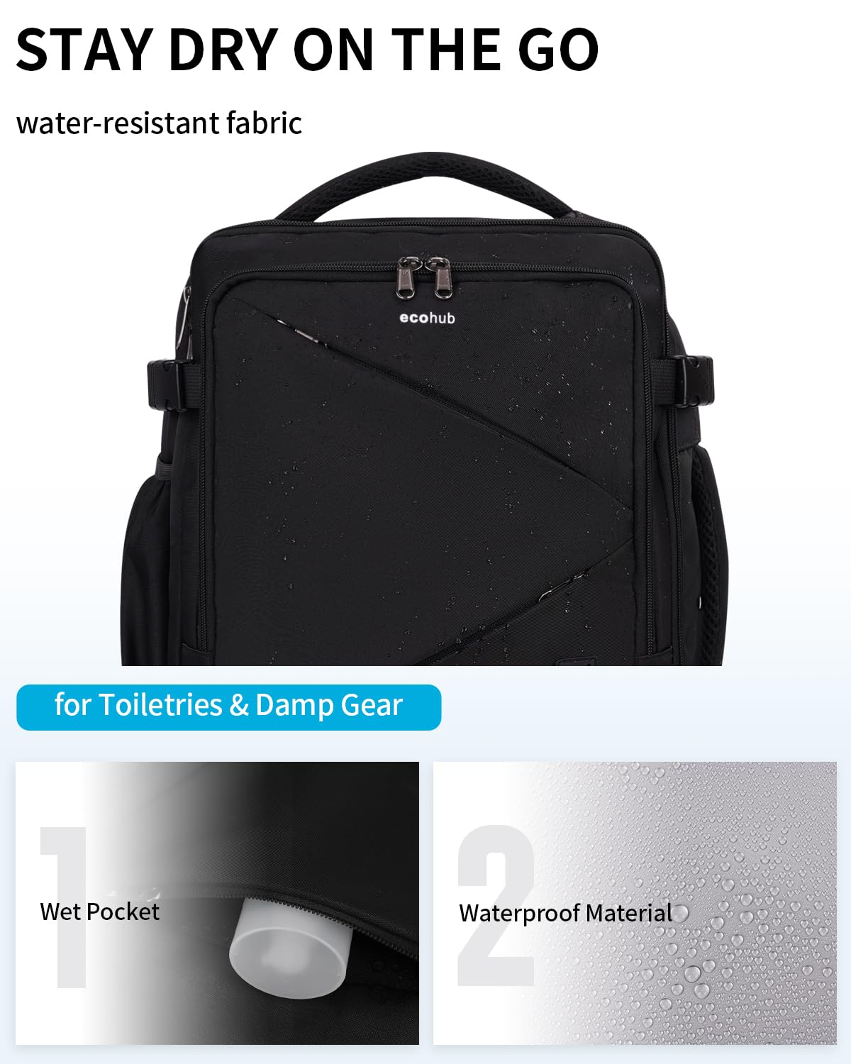 ECOHUB Expandable 30L Carry On Backpack - 17 Inch Water Resistant Laptop Backpack with 12 Pockets, Wet Pocket & USB Cable Slot | Airline Approved Personal Item (18x14x8) | Perfect for Business Travel, College Students & Daily Commute