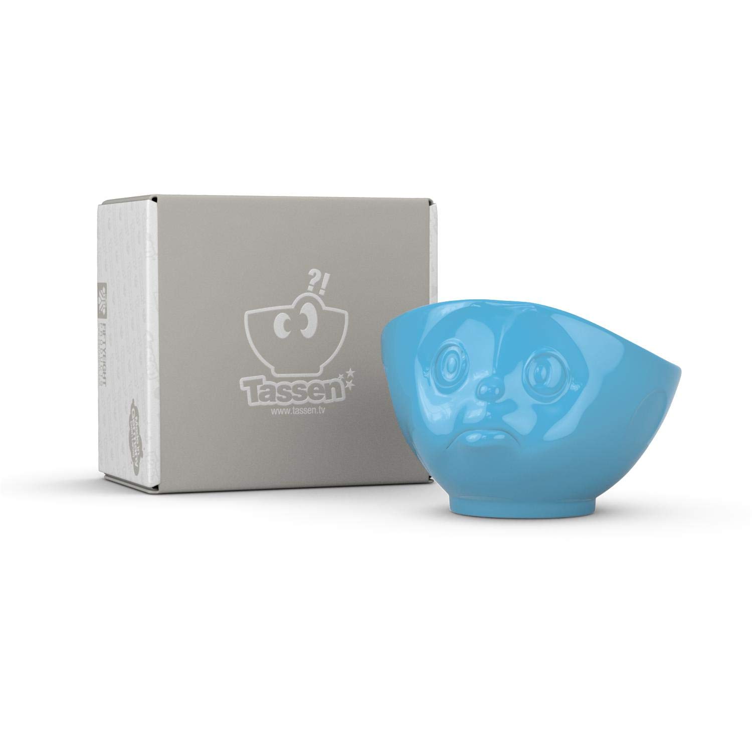 FIFTYEIGHT PRODUCTS Porcelain Cereal Bowl - 16oz Blue Sulking Face Design - Durable Soup & Dessert Dish - Perfect for Breakfast, Snacks & Home Decor (Single Bowl)