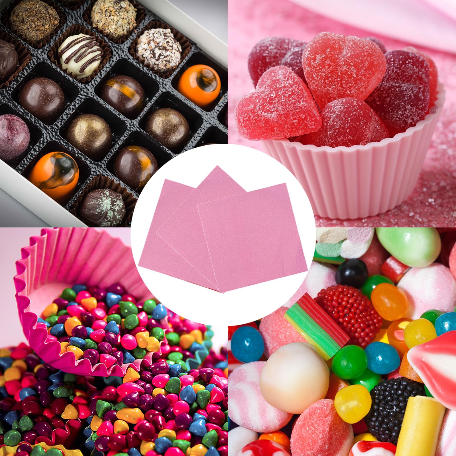 100PCS Pink Foil Candy Wrappers - 4x4 Inch DIY Chocolate Bar Wrappers for Homemade Candies, Chocolates, Cakes & Party Favors - Perfect for Birthday, Wedding & Holiday Gift Packaging