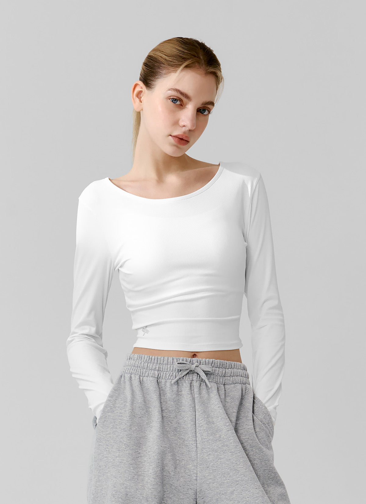 Stylish Ribbed Back Slit Fingerhole Long Sleeve Top for Women - Perfect for Layering, Office Wear & Casual Outfits