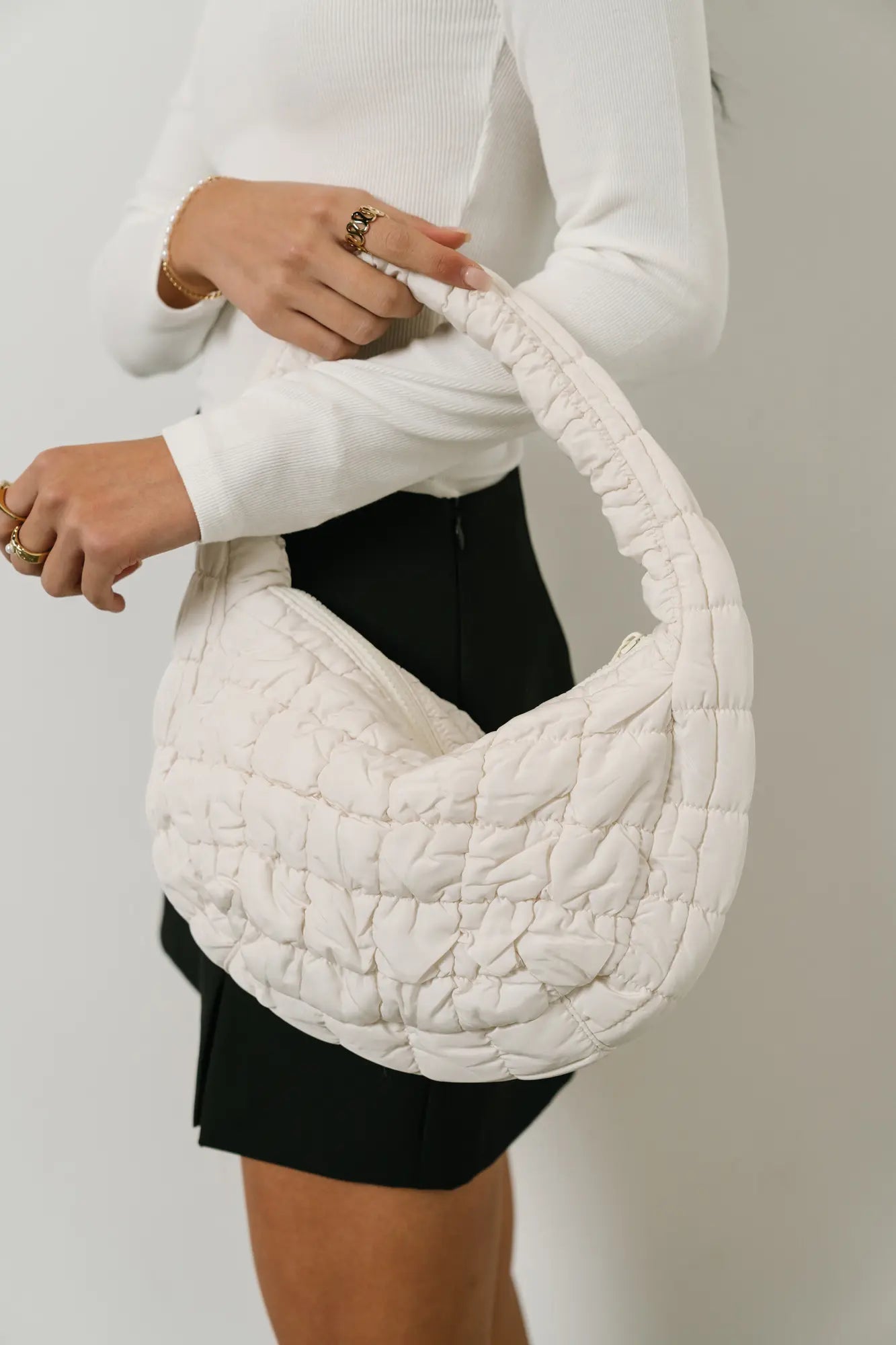 Julia Quilted Crossbody Bag in Ivory - Elegant Women's Handbag for Daily Use, Work, and Special Occasions