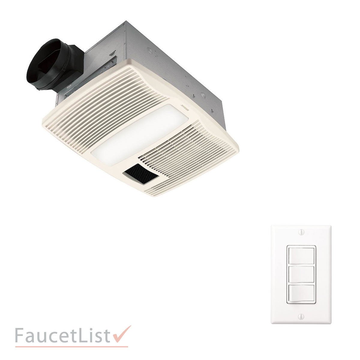 Broan QTX110HL Ultra Quiet Ceiling Mount Bathroom Exhaust Fan with Light & Heater - 4-in-1 Function (Heater, Fan, Light, Night Light) Includes Wall Control Kit - Perfect for Bathrooms, Laundry Rooms & Small Spaces