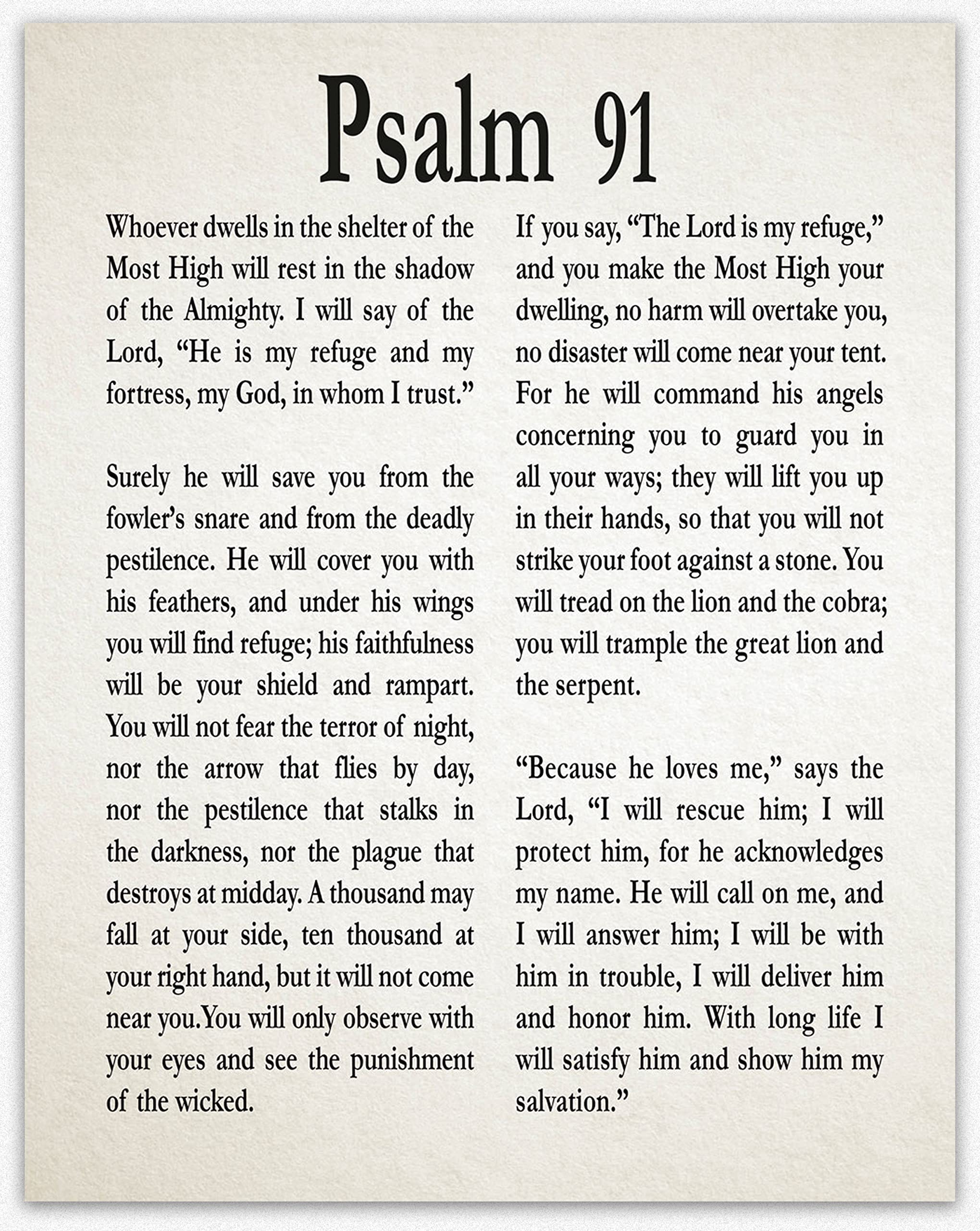 Psalm 91 Wall Art - Inspirational Bible Verse Scripture Print for Home, Office & Church Decor - Christian Religious Gift for Men & Women - Ivory 20x30 Inches - Perfect for Prayer Rooms, Bedrooms & Faith-Based Spaces