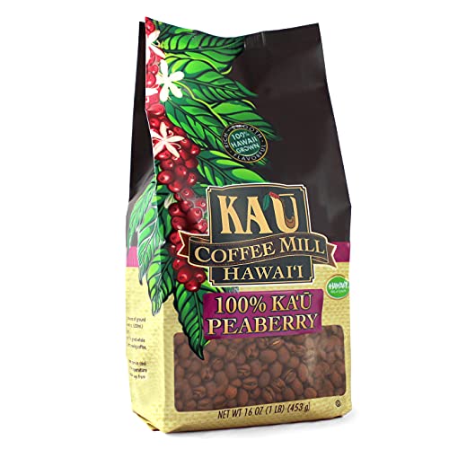 Premium Ka'u Peaberry Medium Roast Whole Bean Coffee - 100% Hawaiian Award-Winning Specialty Coffee by Ka'u Coffee Mill | Perfect for Home Brewing, Gifts & Coffee Enthusiasts
