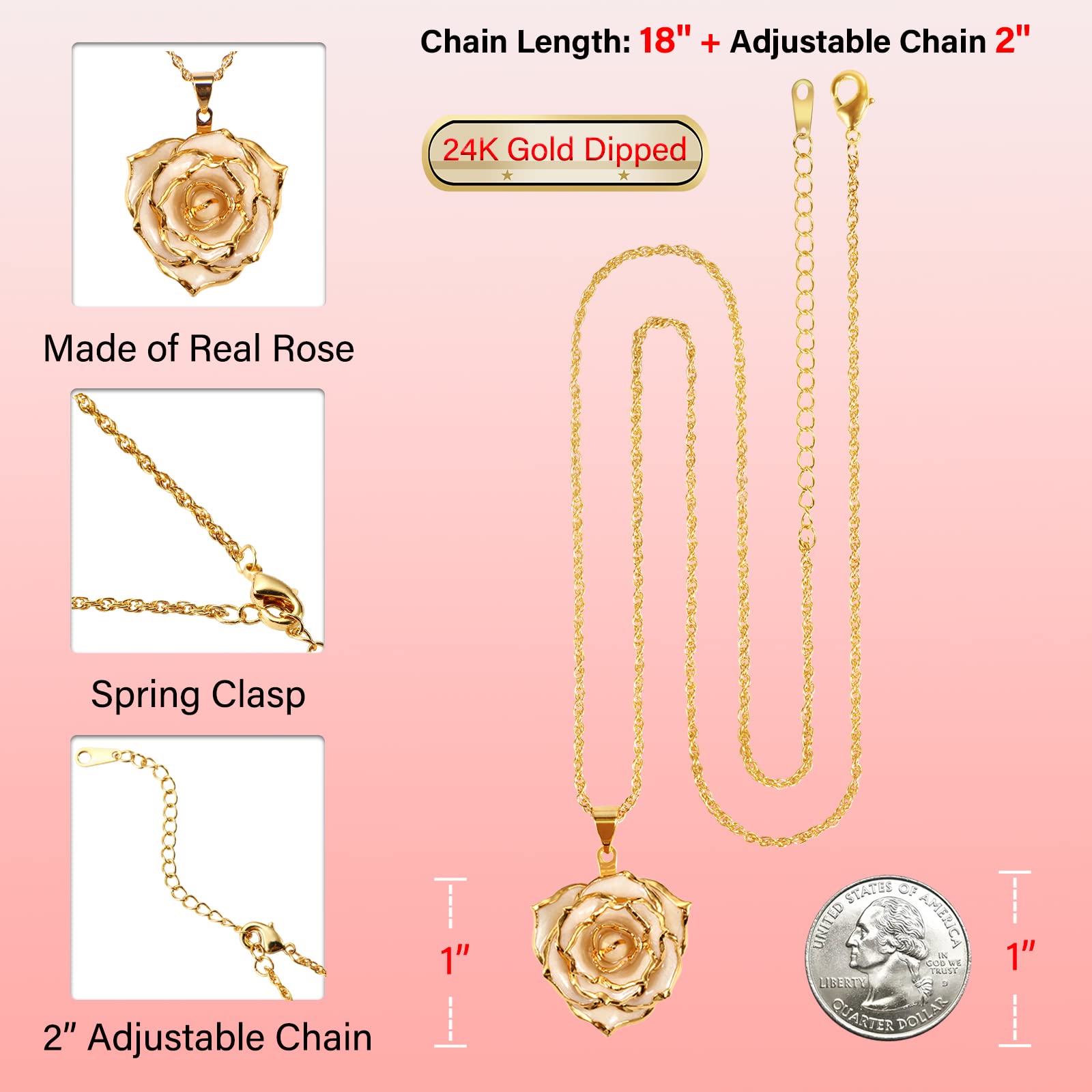 24K Gold Dipped Real Rose Pendant Necklace for Women - Elegant Jewelry Gift for Mom, Wife, Girlfriend on Mother's Day, Anniversary, Birthday & Christmas | Perfect for Date Nights, Weddings & Special Occasions