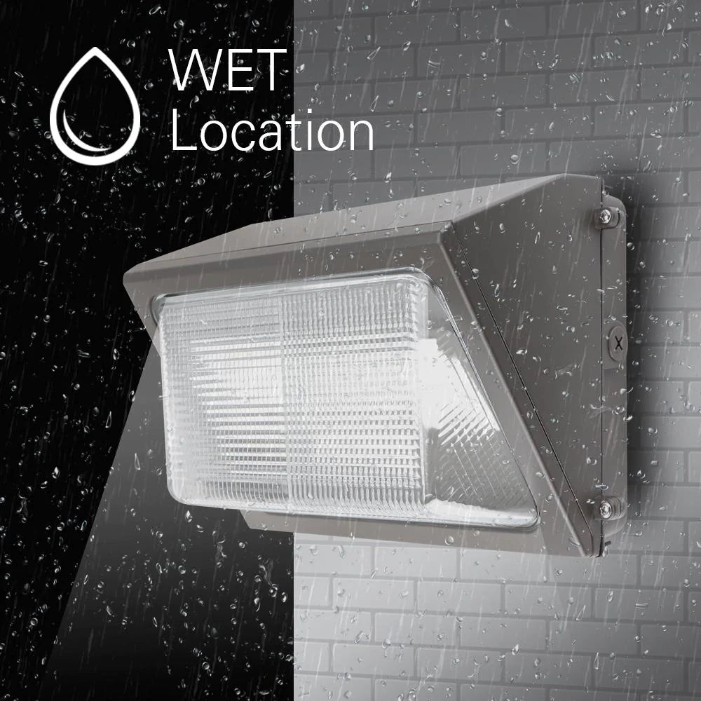 High-Efficiency LED Wall Pack Light with Photocell - 108W/90W/63W Selectable, 14,040 Lumens, 5000K Daylight White, 120-277V, Durable Glass Lens - Ideal for Parking Lots, Warehouses & Building Exteriors
