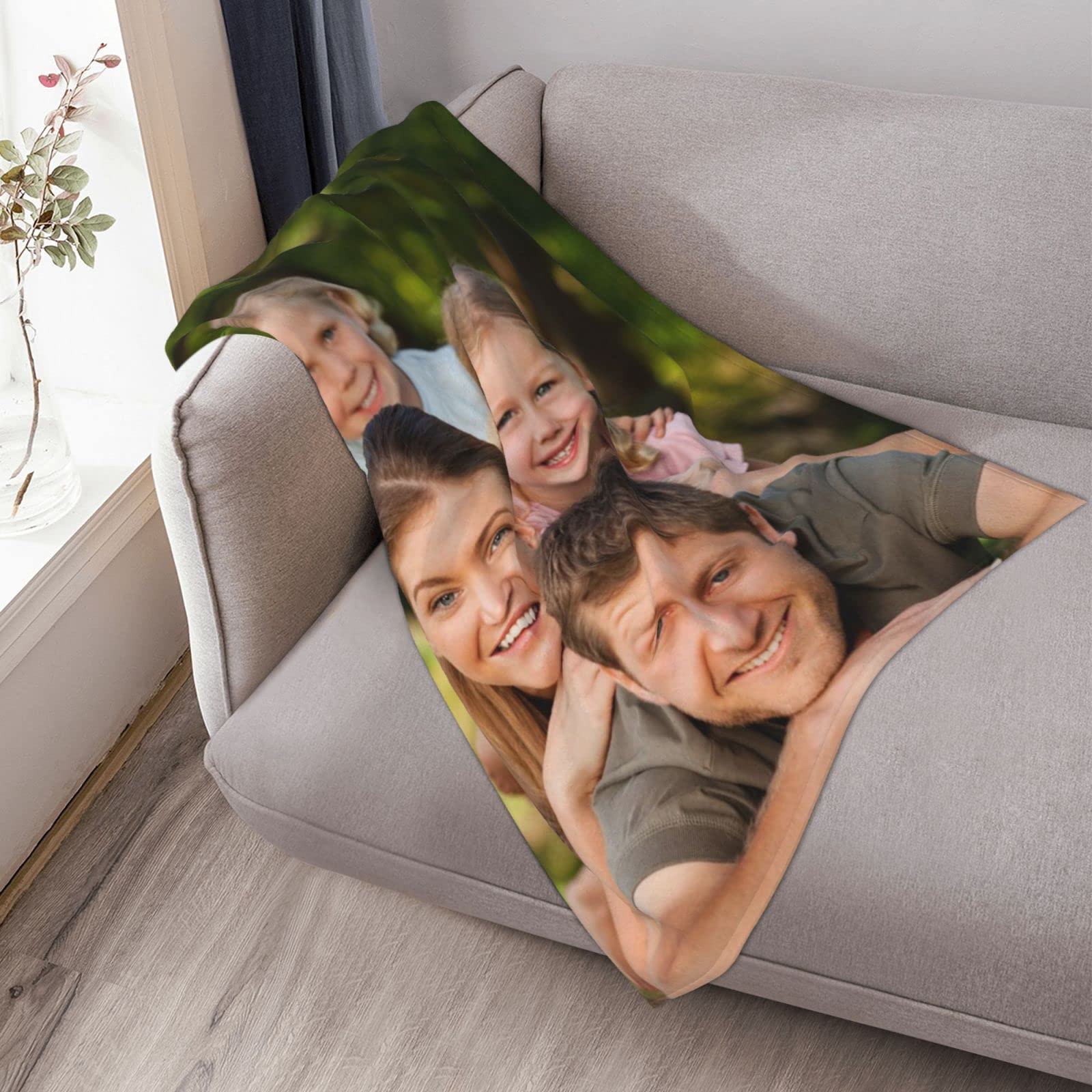 Personalized Photo Blanket - Custom Blanket with Pictures & Text for Adults, Kids, Family & Pets - 50