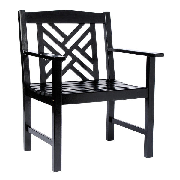 Stylish Black Fretwork Armchair - Elegant Wooden Accent Chair for Living Room, Bedroom, or Office - Perfect for Home Decor and Relaxation