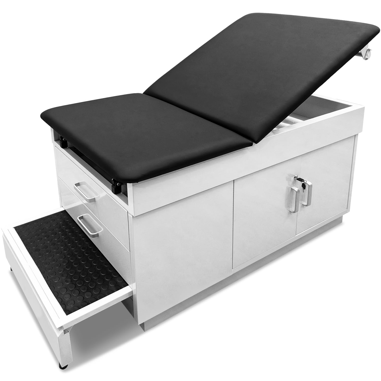 Adjustable Medical Exam Table with Storage Drawers, Built-in Stool & Cabinet - Portable Treatment Table with Leg Rest & Paper Towel Dispenser for Clinics, Hospitals & Home Healthcare Use