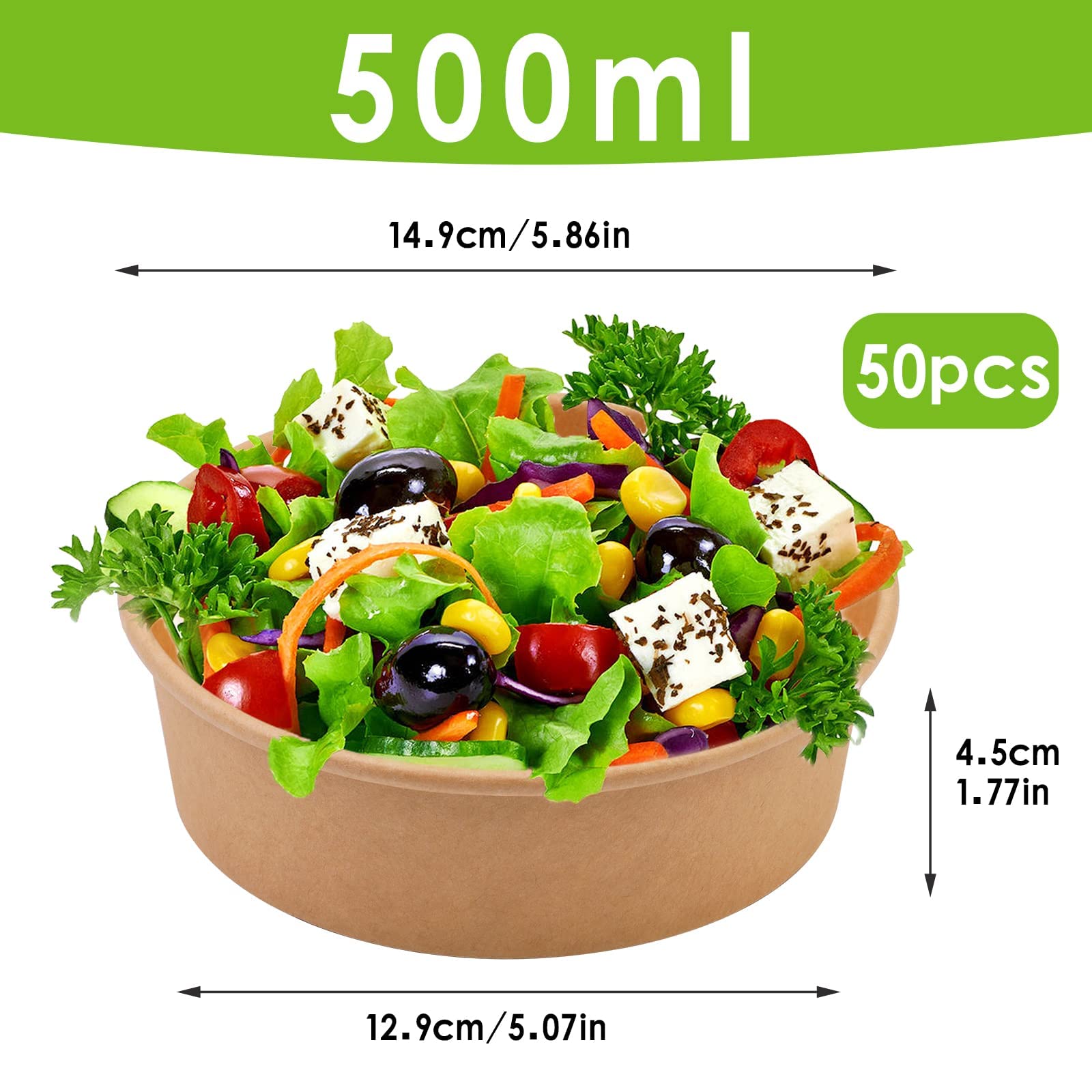 17oz Disposable Paper Bowls 50-Pack with Lids - Salad, Soup & Ice Cream Bowls for Parties & Takeout