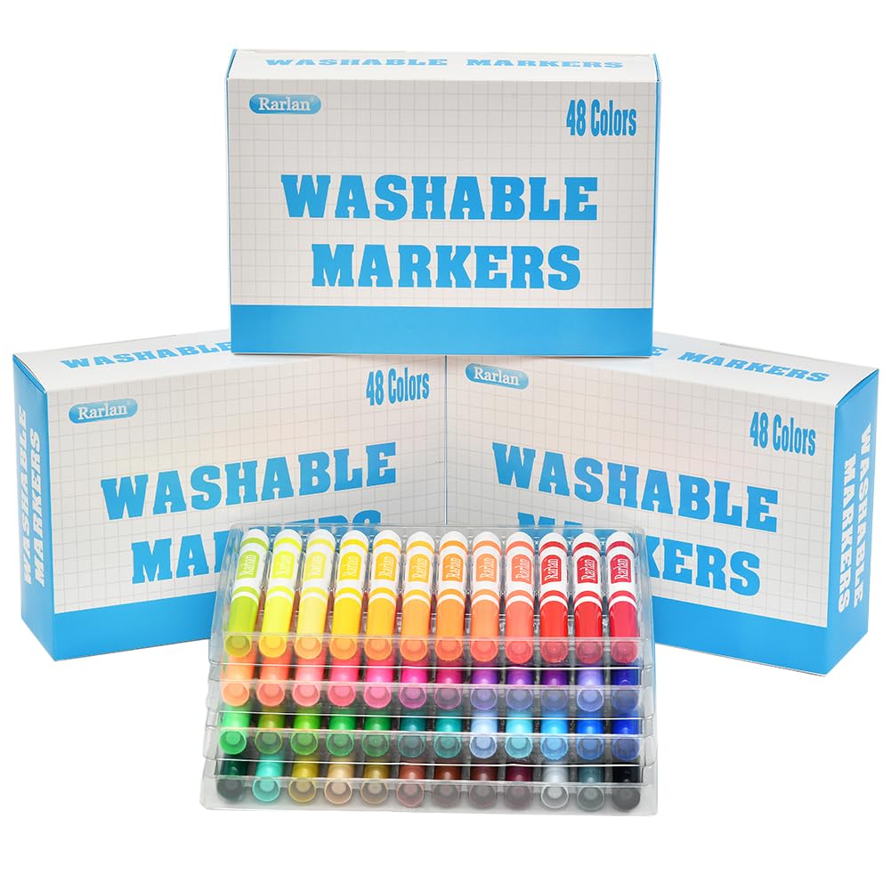 Washable Markers Bulk 48 Colors (3 Boxes, 144 Count) - Non-Toxic Kids Art Supplies for Classroom, School, Home & DIY Craft Projects