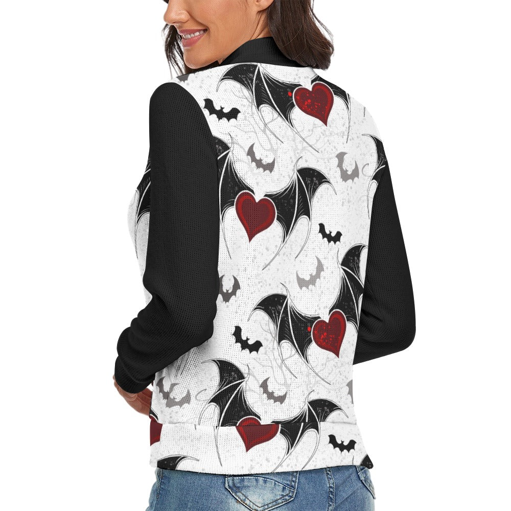 Stylish Bats and Hearts Print Long Sleeve Turtleneck Sweater for Women | Cozy Fall & Winter Fashion | Perfect for Halloween, Christmas Gifts and Casual Outfits