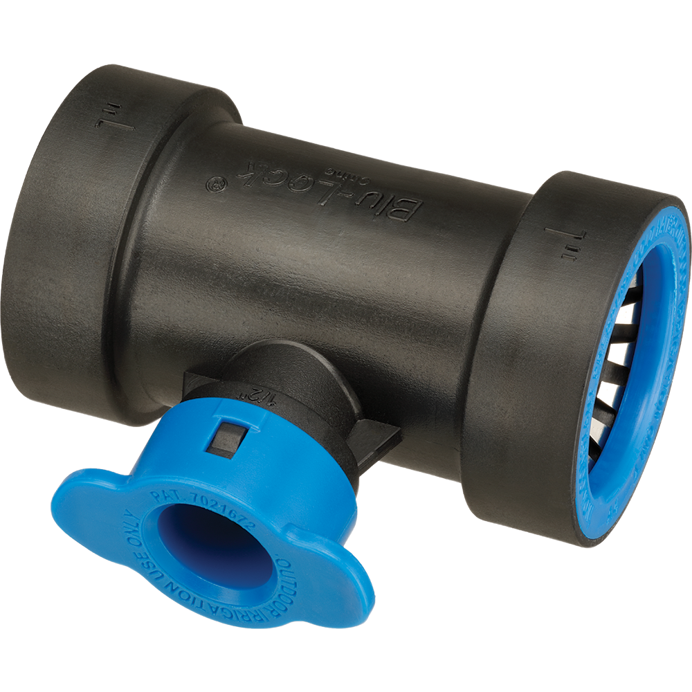 Hydro Rain BL401 130 Blu Lock® 1 BL x 1/2 BLR Tee Fitting - Durable Irrigation Connector for Lawn & Garden Sprinkler Systems