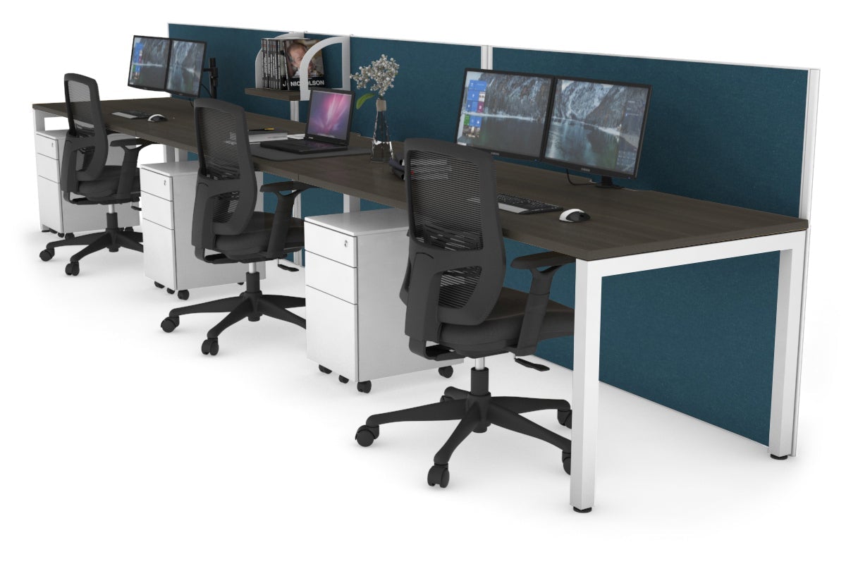 Horizon Quadro 3-Person Office Workstation with Square Legs - 1600L x 800W Dimensions, Cable Management Scallop - Ideal for Collaborative Workspaces, Open Offices & Modern Business Environments