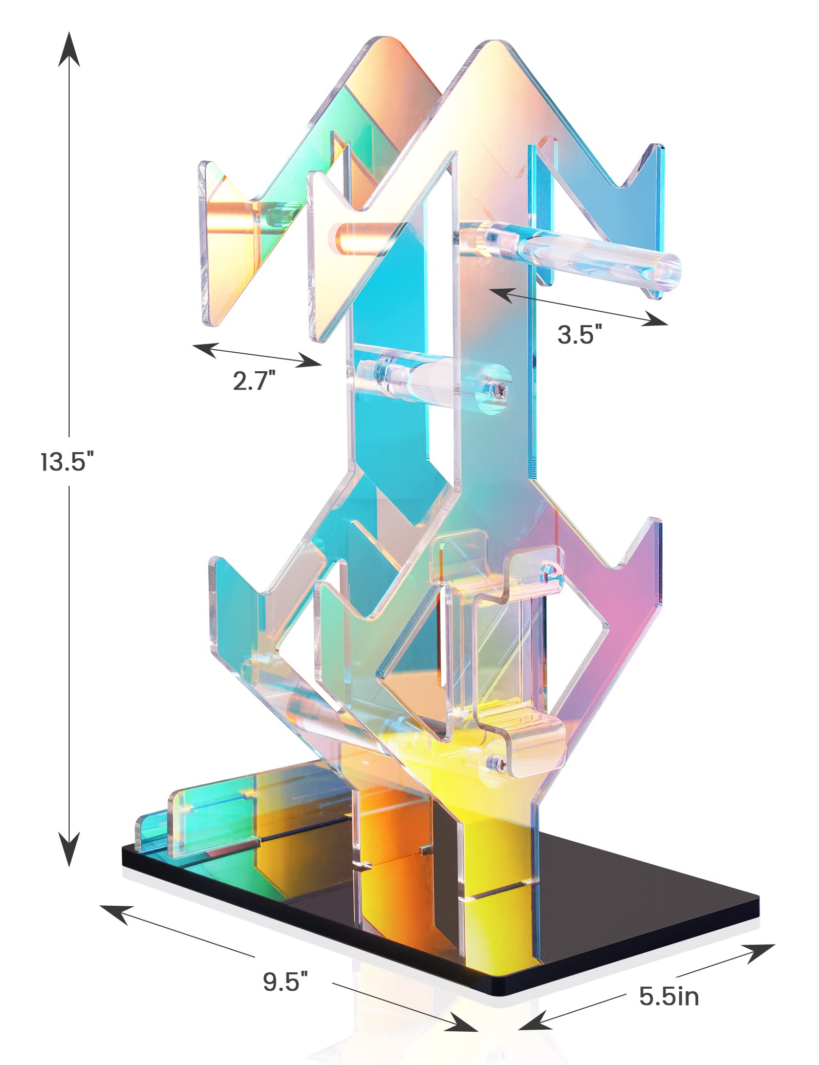 NiHome Iridescent Acrylic 2-Tier Universal Game Controller and Headset Holder Stand - Modern Storage Organizer for PS5, Xbox ONE, Nintendo Switch Controllers & Headphones - Anti-Slip Stable Gaming Accessory Rack - Perfect for Gaming Setup and Living Room Organization