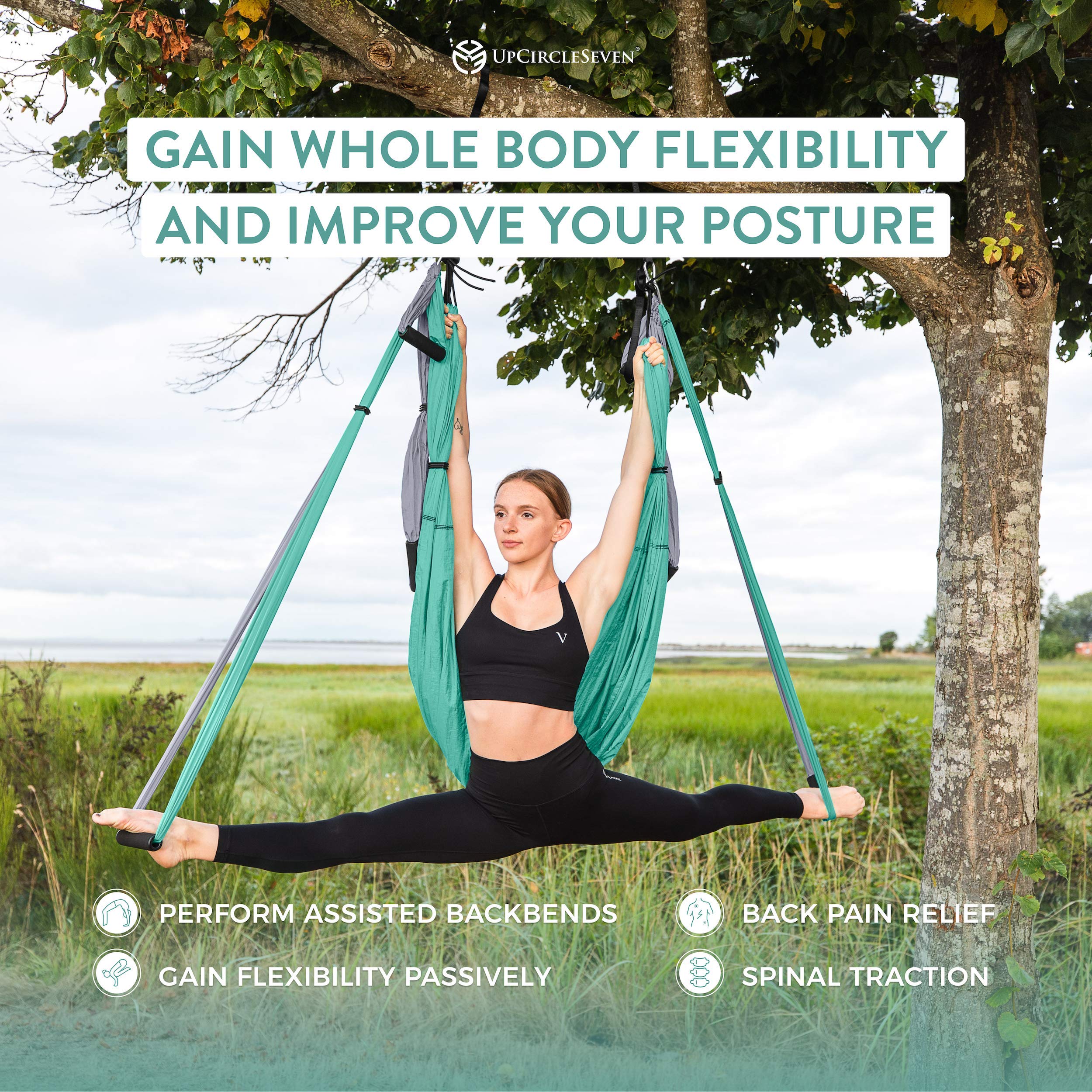 UpCircleSeven Aerial Yoga Swing Set with Ceiling Mount - Professional Silk Hammock for Yoga, Fitness & Aerial Arts - Perfect for Home Gym, Studio & Outdoor Workouts
