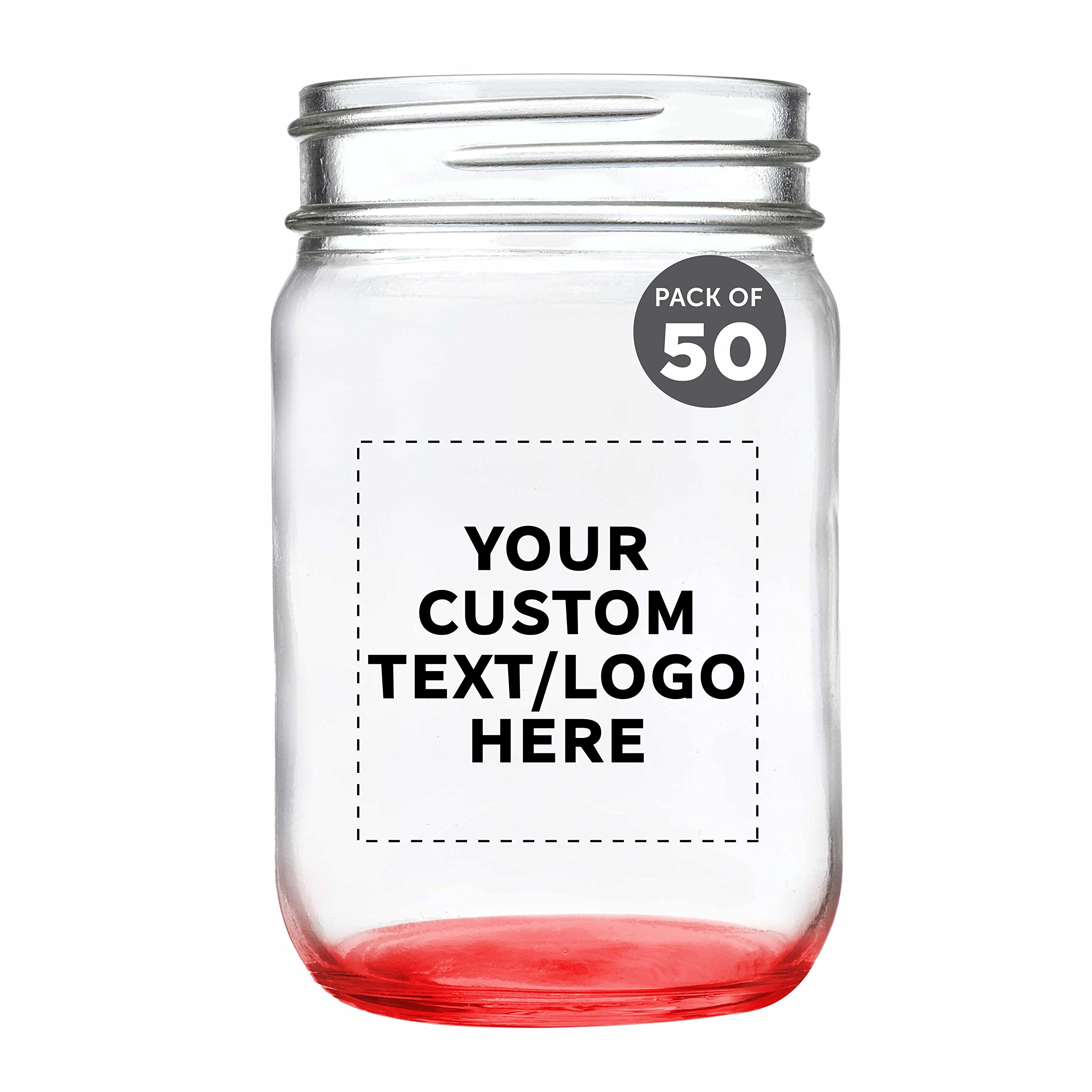 50 Pack 12 oz Custom Mason Jars Bulk Set - Personalized Glass Jars for Overnight Oats, Candies, Fruits, Pickles, Spices & Beverages - Red - Perfect for DIY Crafts, Wedding Favors, Party Decor & Kitchen Storage