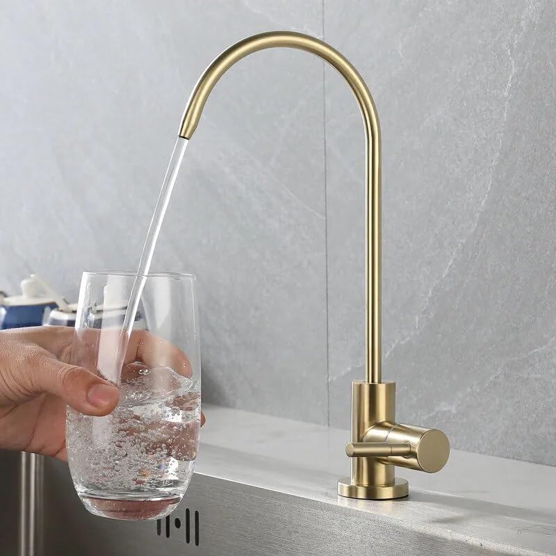 Premium 304 Stainless Steel RO Water Purifier Faucet - 360° Rotatable Brushed Gold Kitchen Sink Filter Tap for Clean Drinking Water | Perfect for Home, Office & RV Use