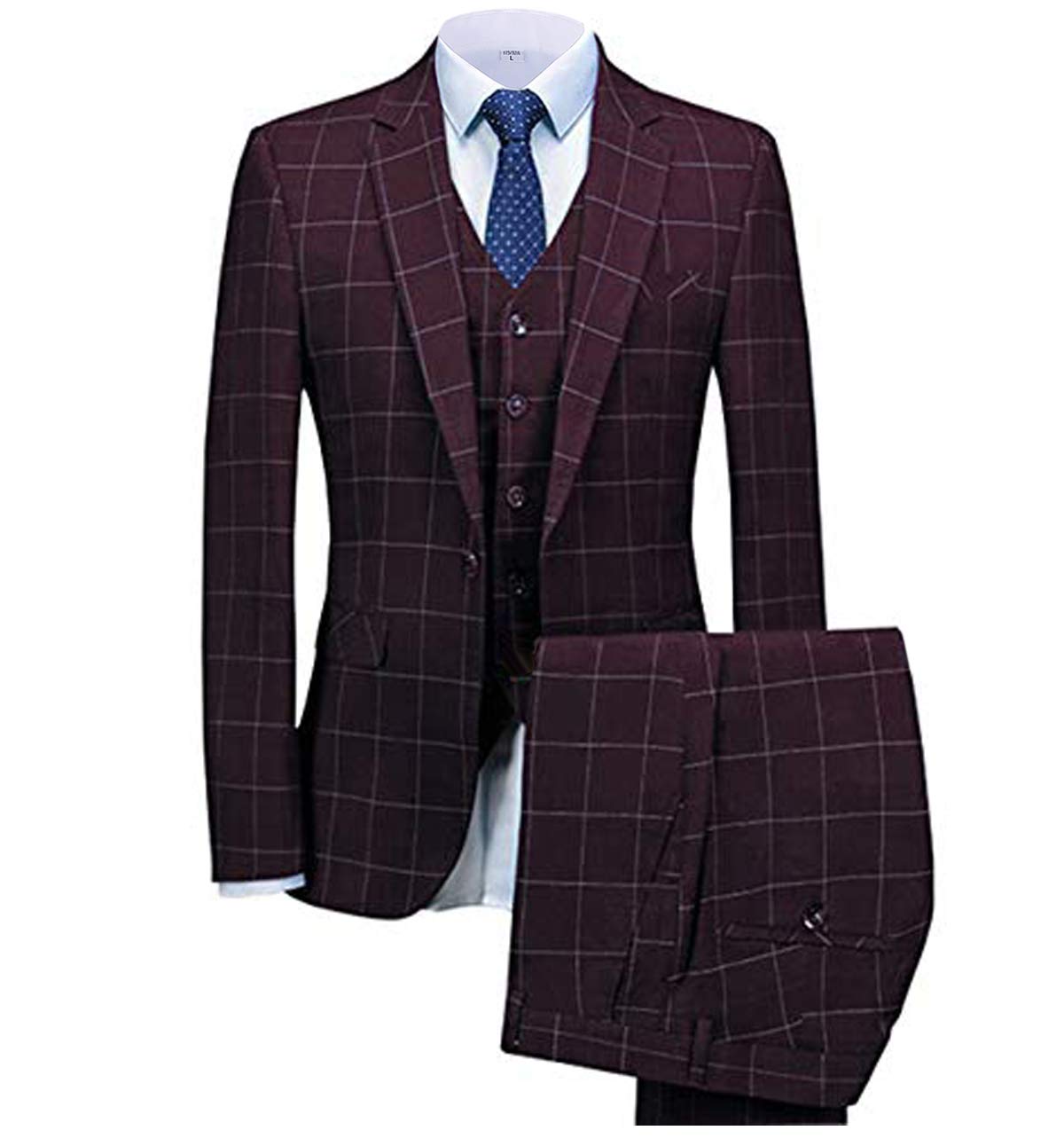 Vincent Bridal Men's 3-Piece Suit Set - Regular Fit Plaid Tuxedo & Business Suit for Wedding, Groomsmen & Formal Events (Blazer + Vest + Pants) - Perfect for Weddings, Prom, Business Meetings & Special Occasions