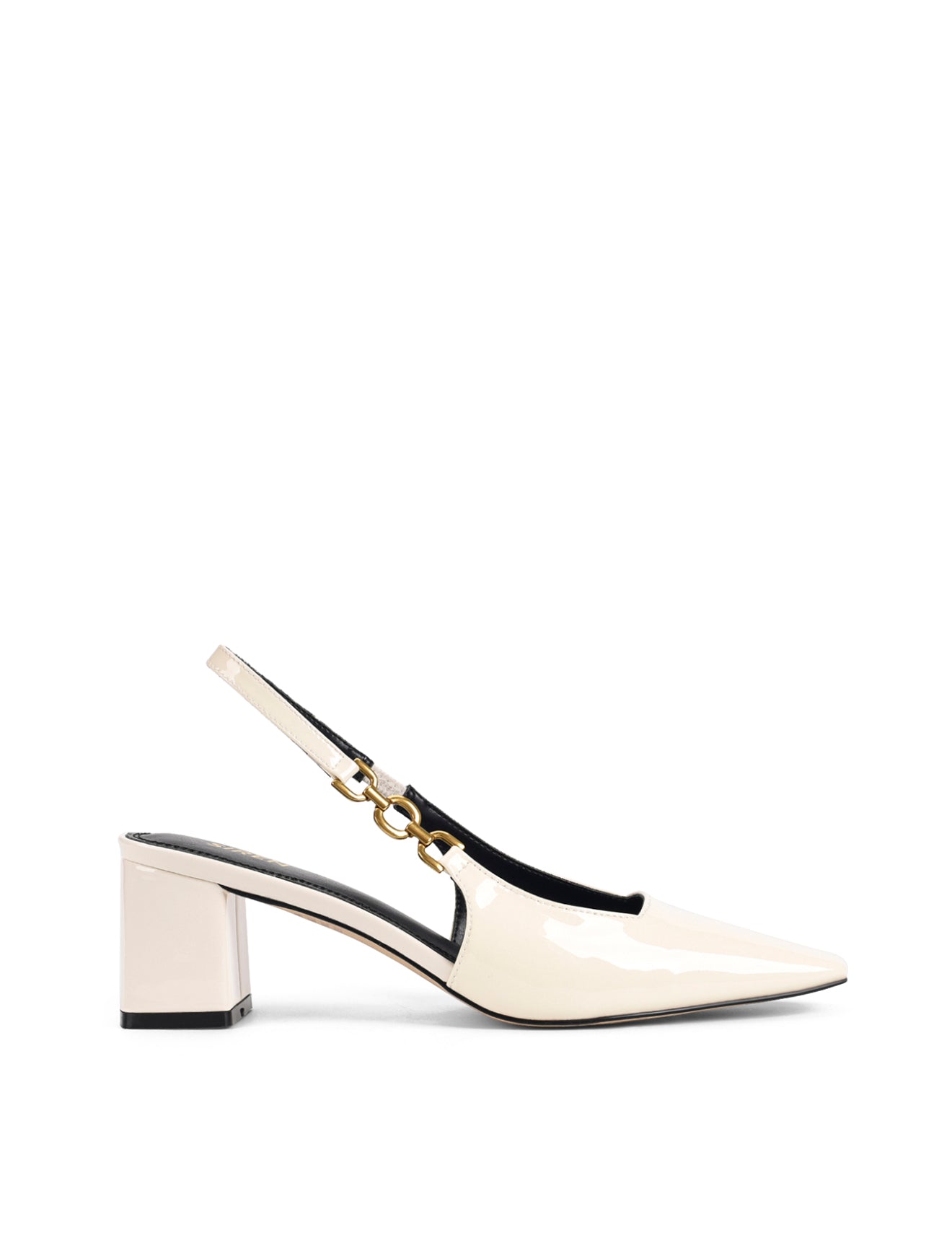 Renee Women's Slingback Block Heel Sandals - Chalk White Patent Leather Dress Shoes for Wedding, Party & Office Wear
