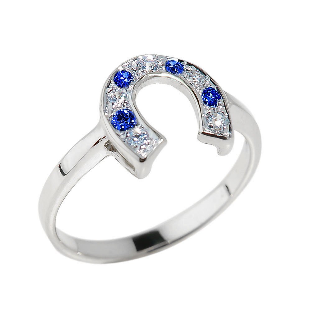 14K White Gold Blue & White CZ Lucky Horseshoe Ring for Women - Elegant Jewelry Gift for Birthday, Anniversary & Good Luck Charm