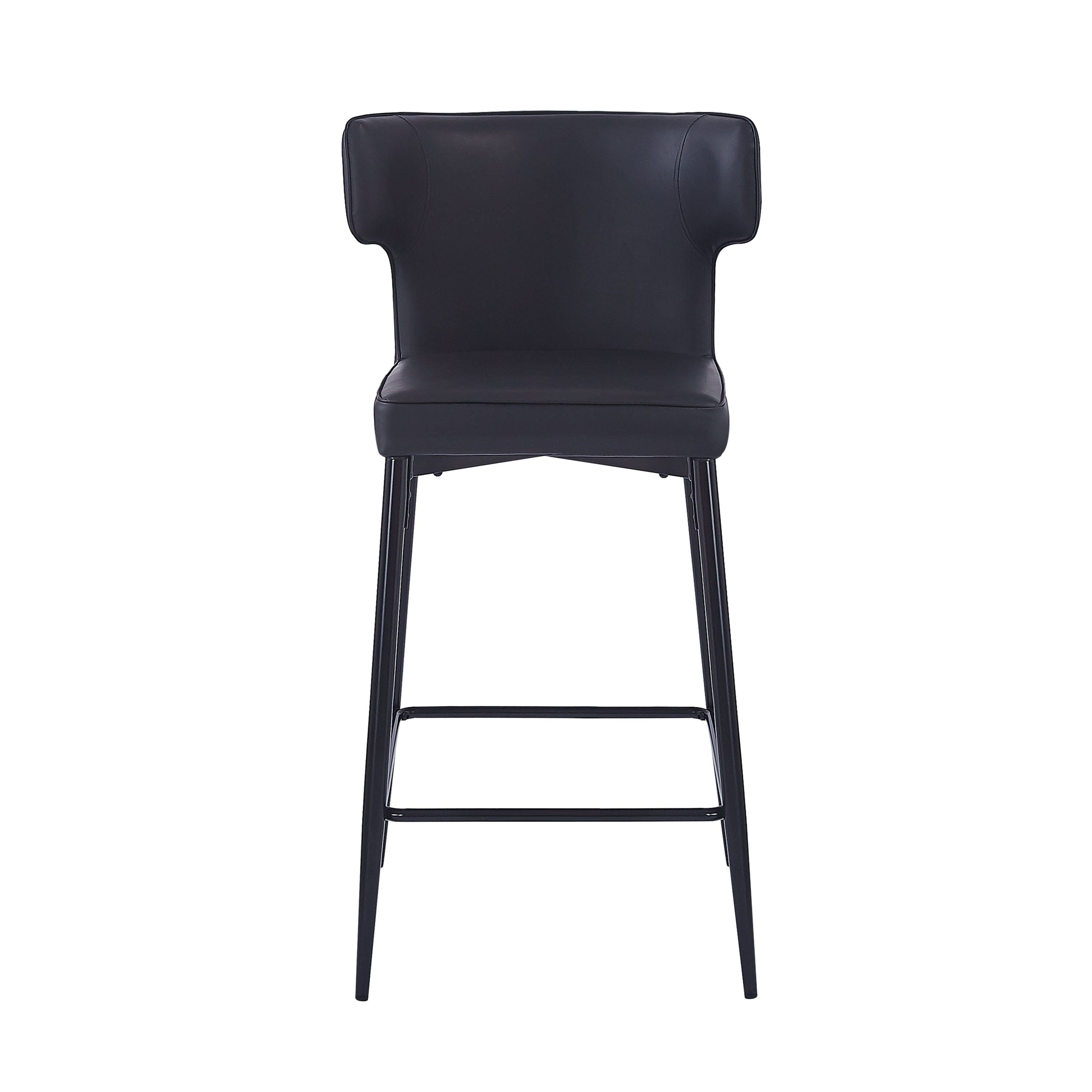 28 Inch Counter Height Bar Stools Set of 2 - Modern PU Leather Upholstered Bar Chairs with Metal Footrest & Sturdy Frame for Kitchen Island, Breakfast Bar, Dining Room - Black - Perfect for Entertaining, Small Spaces & Contemporary Home Decor