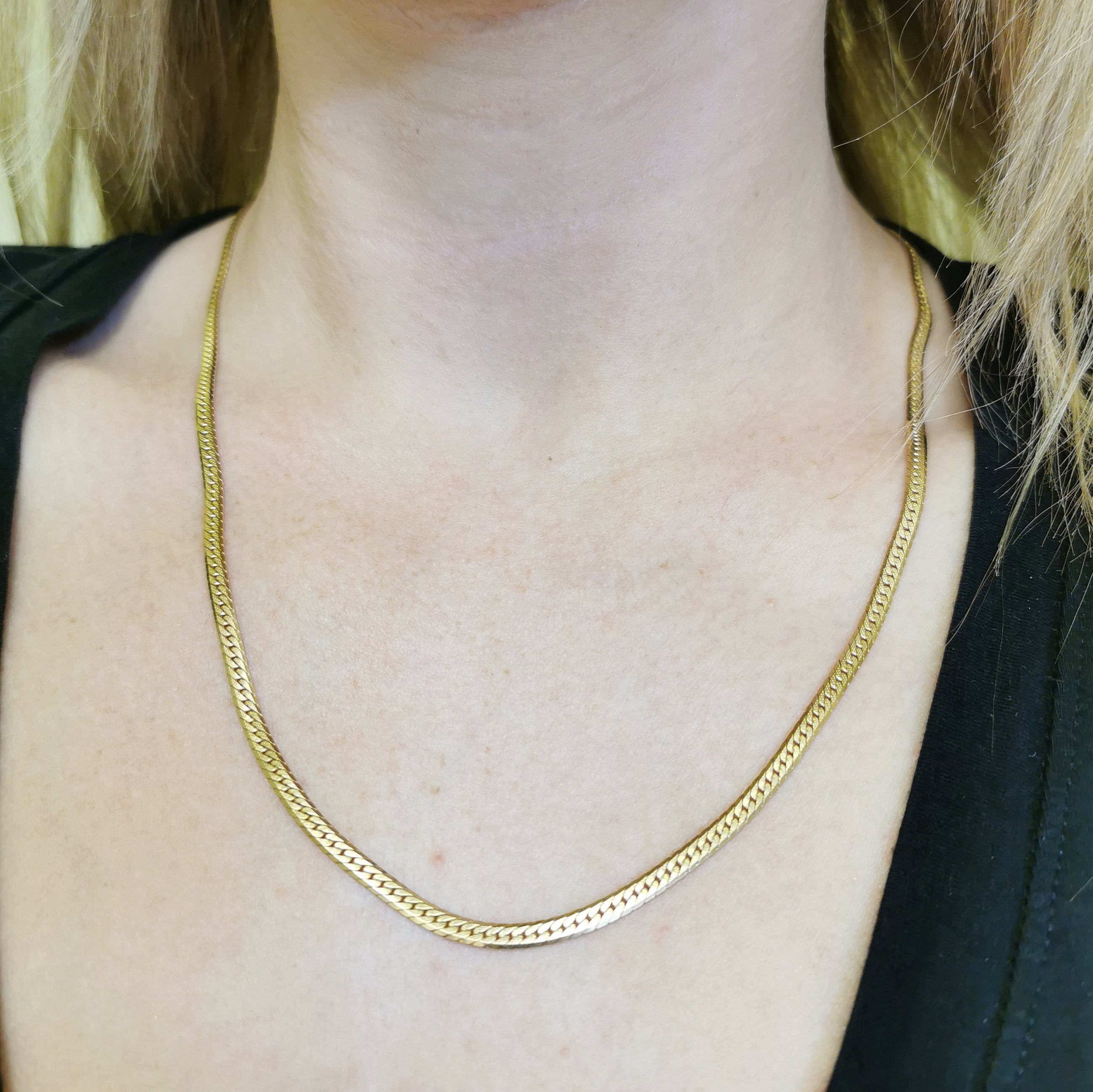 10K Yellow Gold Herringbone Chain Necklace for Women - 20 Inch Elegant Layered Jewelry for Daily Wear & Special Occasions