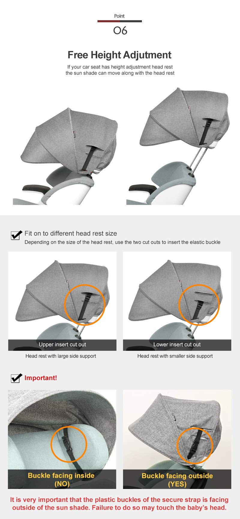 Manito Car Seat Sun Shade Extender - Adjustable Auxiliary Canopy for Baby Stroller & Car Windows (Charcoal Grey) | UV Protection for Road Trips & Outdoor Activities