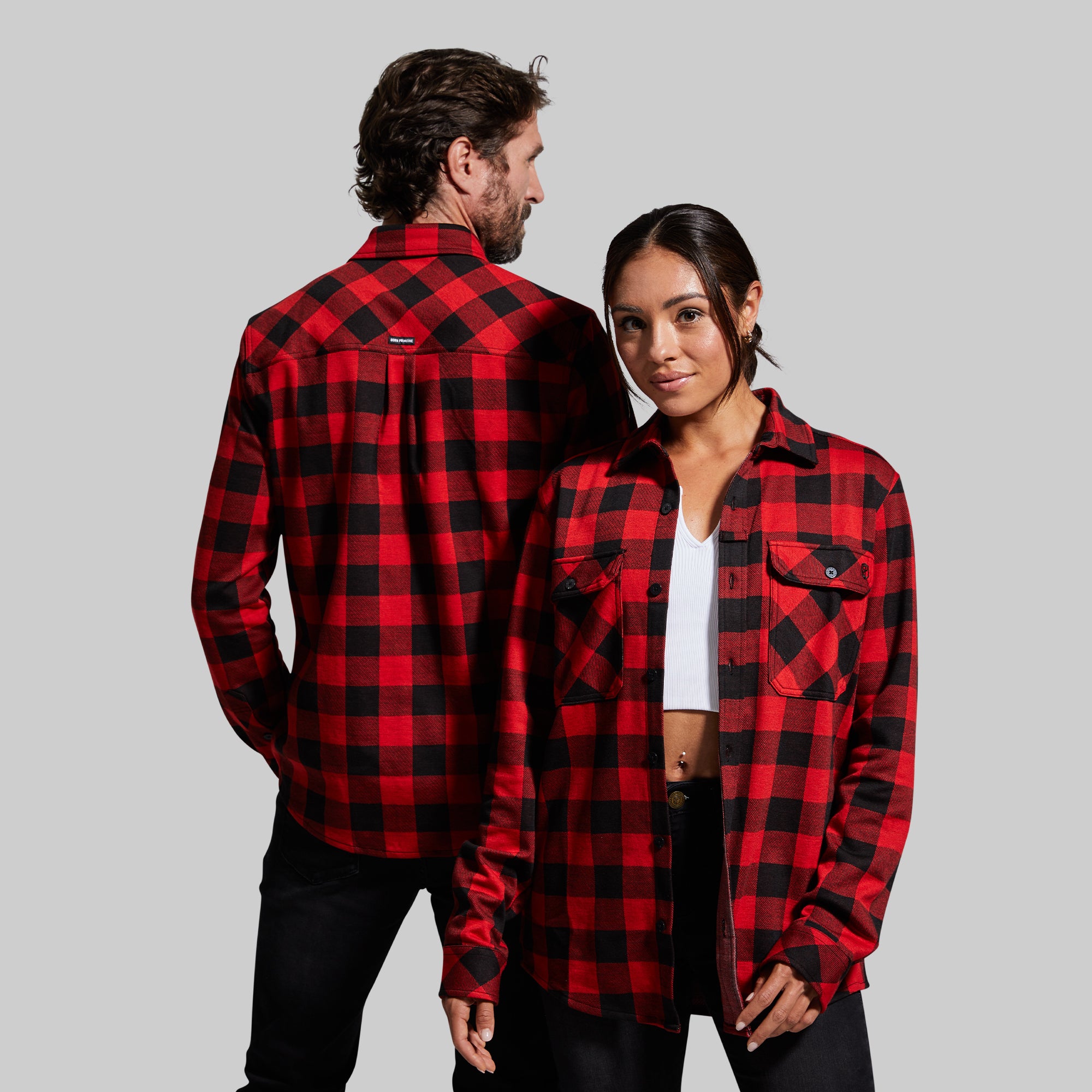 Premium Stretchy Flannel Shirt for Men - Woodsman Plaid (Black/Red) - Comfortable & Durable Outdoor Shirt for Hiking, Camping & Casual Wear