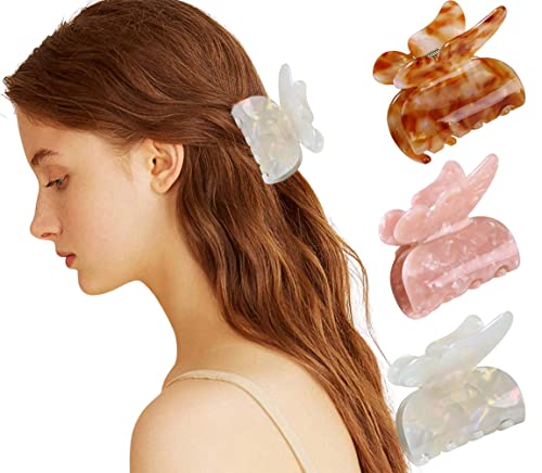 Butterfly Hair Clips for Women - 3pcs Stylish Cute Barrettes & Hair Claw Clips, Celluloid Hair Accessories for Girls & Teens - Perfect for Parties, Weddings, and Everyday Wear