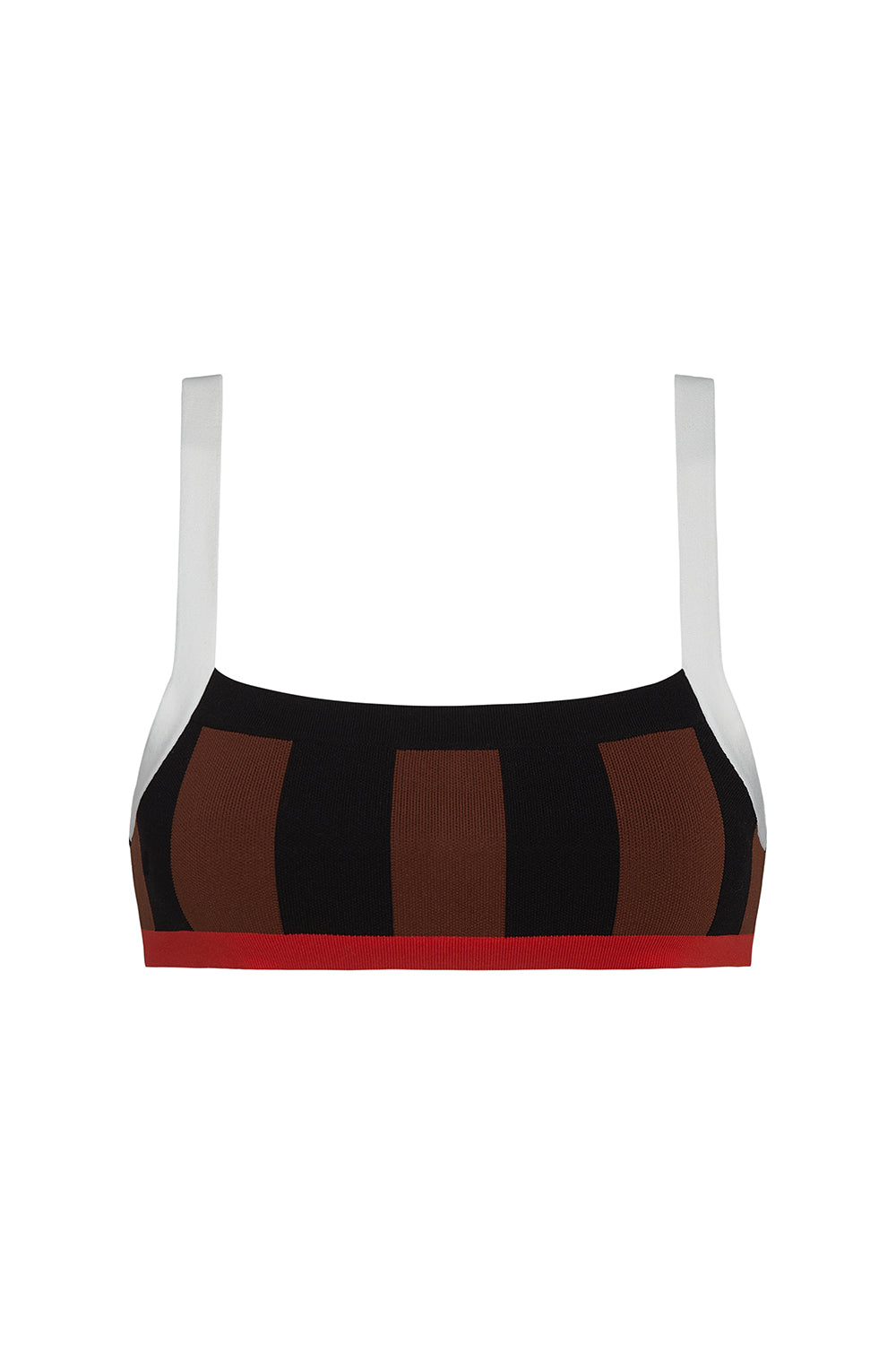 La Plage Top - Black & Brown Striped Women's Beachwear for Summer Vacations & Poolside Relaxation