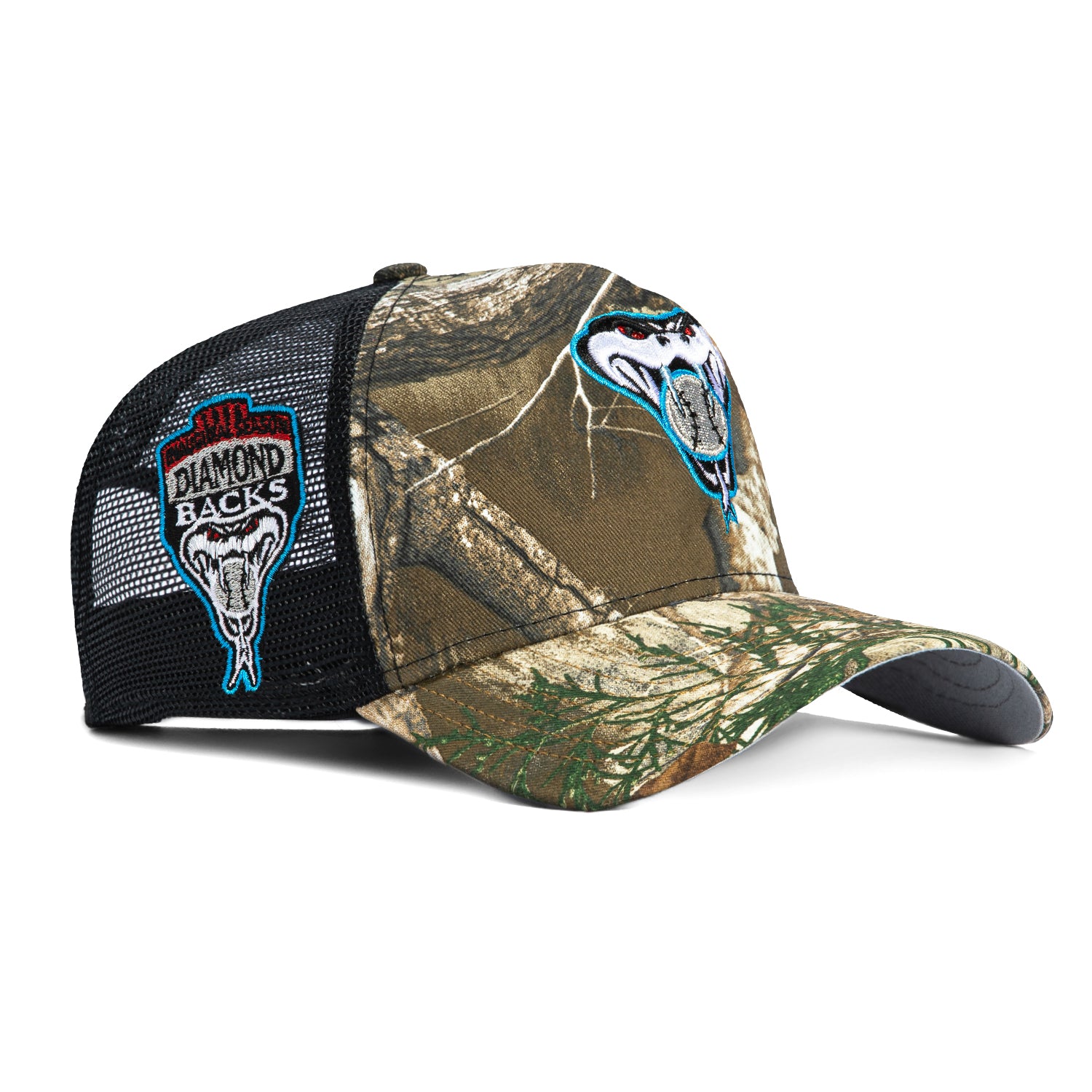 New Era 9Forty A-Frame Arizona Diamondbacks Inaugural Patch Snakehead Snapback Trucker Hat - Realtree Camo & Black - Perfect for Baseball Games, Outdoor Activities & Streetwear Fashion
