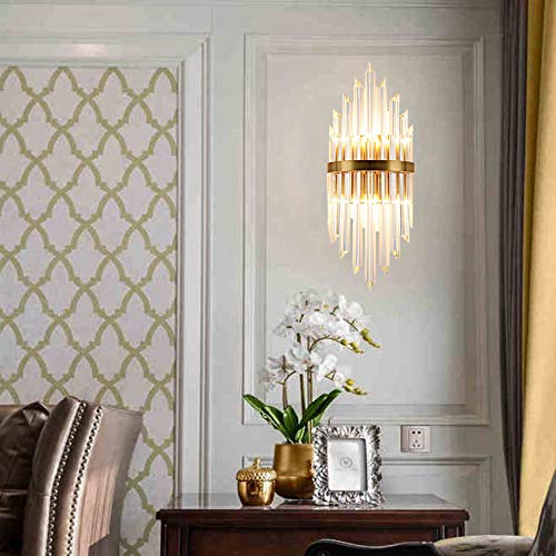 LITFAD Clear Crystal Wall Sconce Light - Modern LED Wall Lamp in Gold Finish for Living Room, Hallway, Bedroom & Hotel Decor | Elegant Lighting Fixture for Home and Commercial Spaces