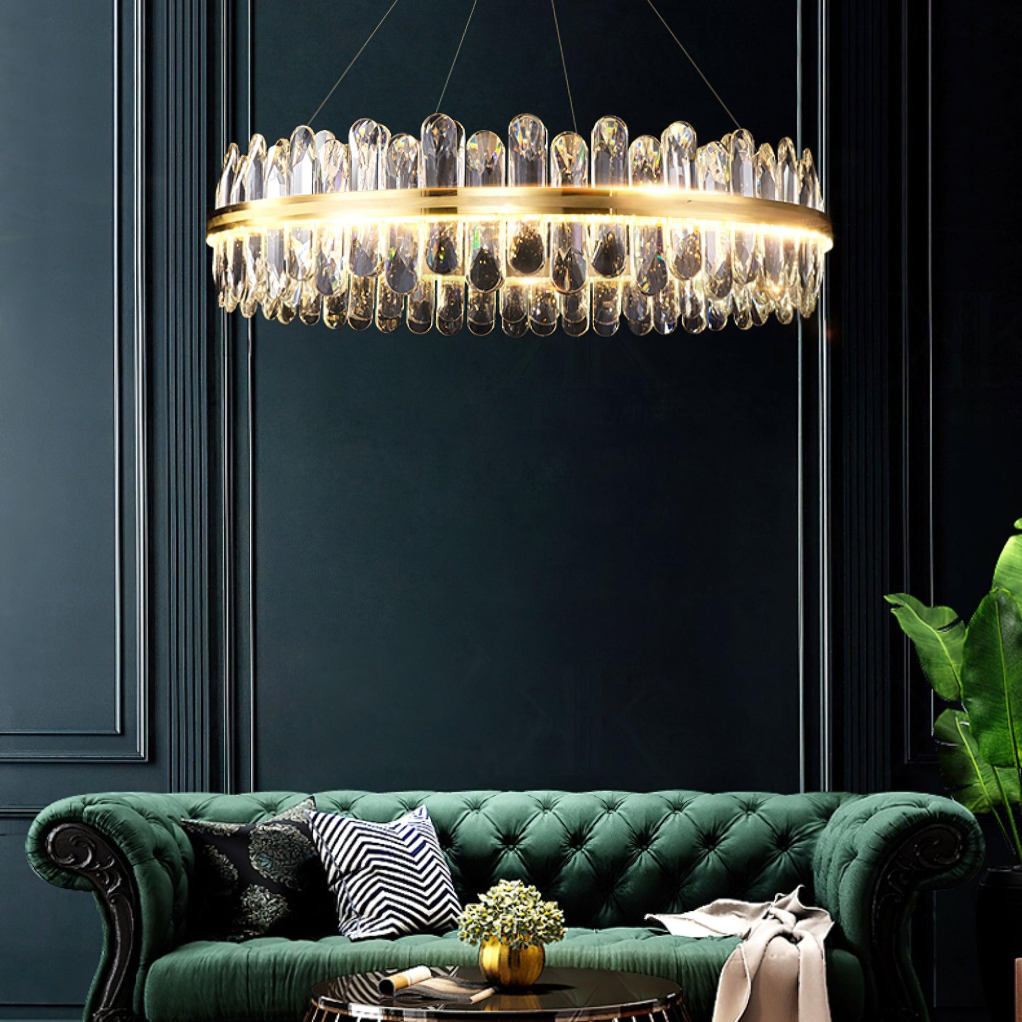 Enos Crystal Chandelier - Elegant Modern Ceiling Light Fixture for Dining Room, Bedroom & Living Room Decor | Energy Efficient LED Lighting for Home & Office Spaces