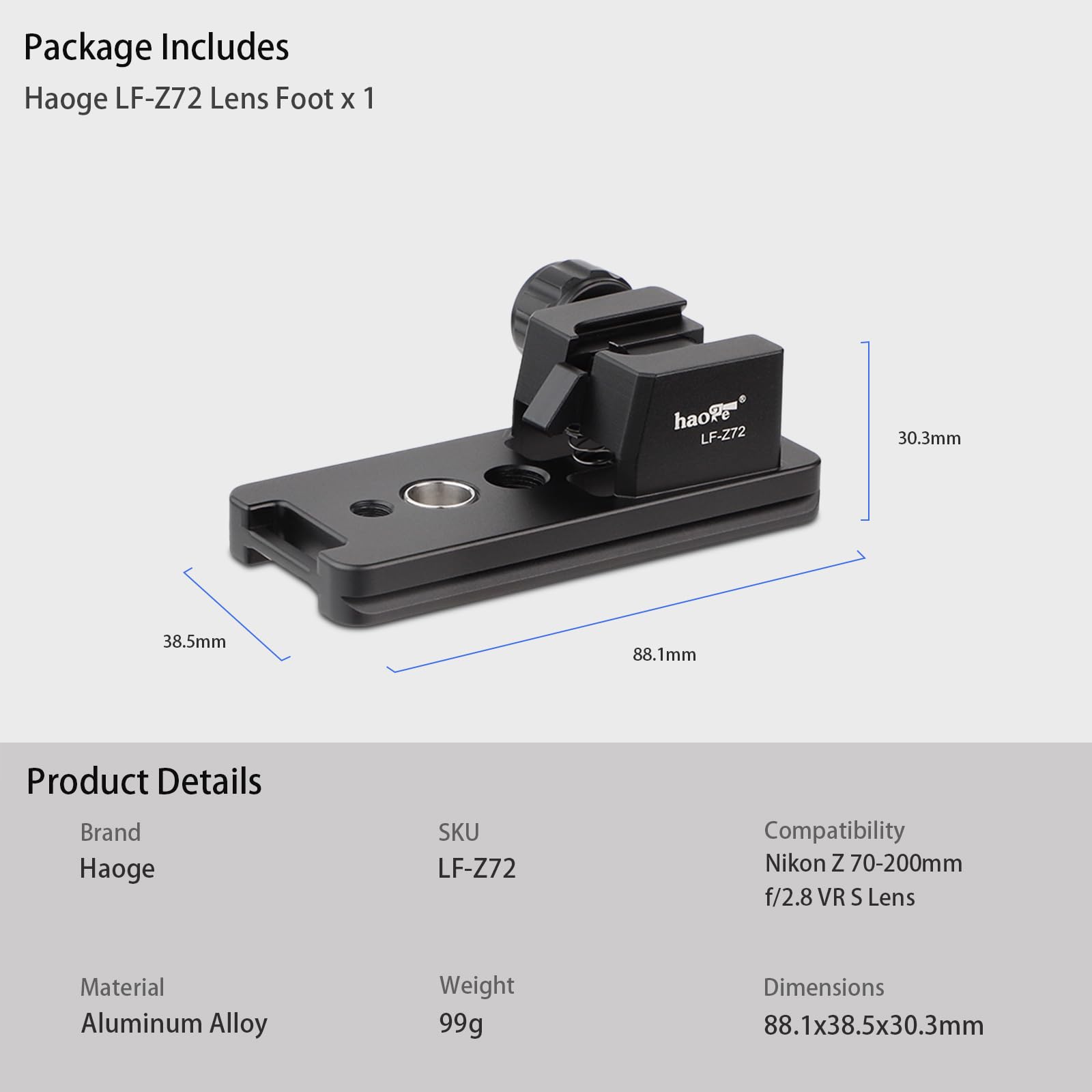 Haoge LF-Z72 Arca Swiss Tripod Mount Ring for Nikon Nikkor Z 70-200mm f/2.8 VR S Lens - Compatible with Z 70-200mm F2.8, Z 100-400mm F4.5-5.6 VR S, Z 400mm f/4.5 VR S, Z 600mm f/6.3 VR S - Perfect for Photography, Videography & Travel Shooting