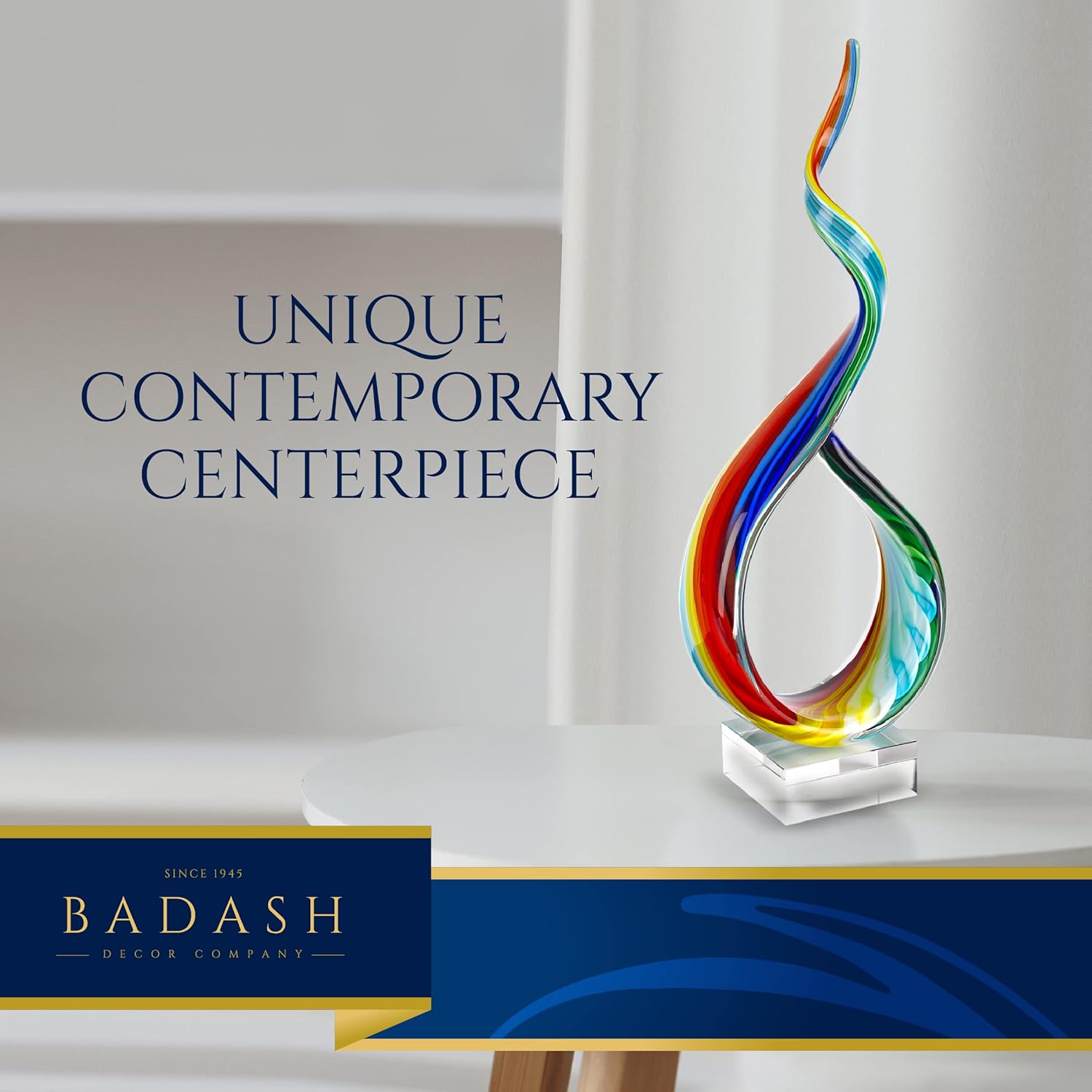 Badash Rainbow Murano Style Glass Sculpture - 18 Inch Hand Blown Art Statue with Crystal Base | Elegant Home Decor for Living Room, Office & Gift Giving