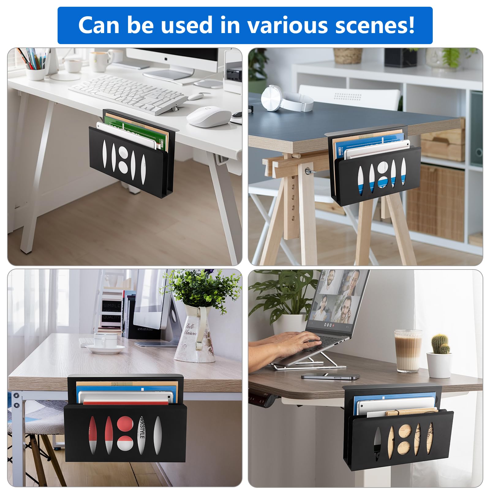 2 Tier Under Desk Storage Organizer - No Drill Steel Hanging Desk Shelf for Laptop & Office Supplies | Space Saving Desk Organizer for Home Office & Workspace (Black)