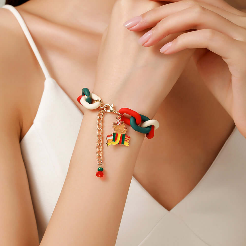 Santa Claus Acrylic Link Holiday Christmas Bracelet | D1045 | Perfect for Christmas Parties, Gift Exchanges & Festive Accessories