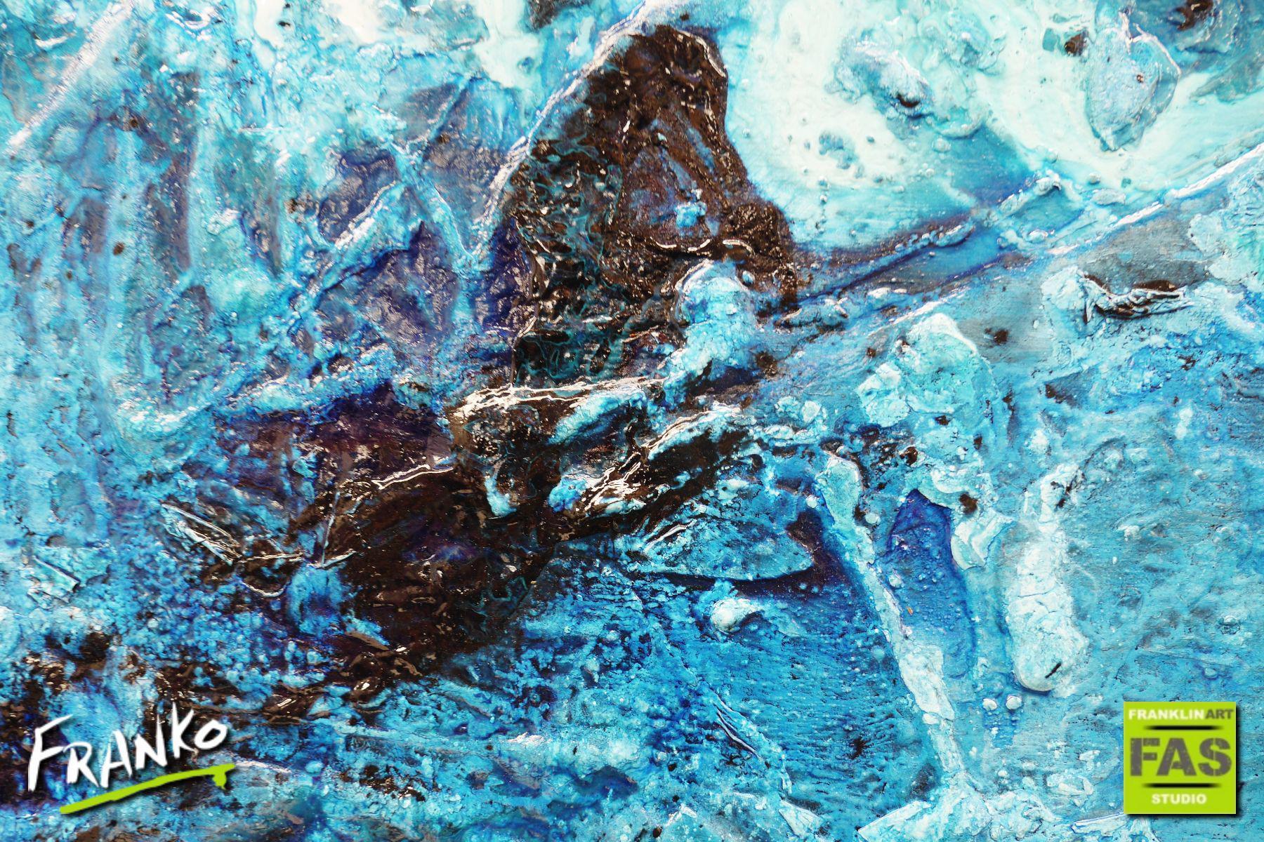 Jaded Blue 120cm x 100cm Blue White Abstract Canvas Art - Modern Wall Decor for Living Room, Bedroom & Office