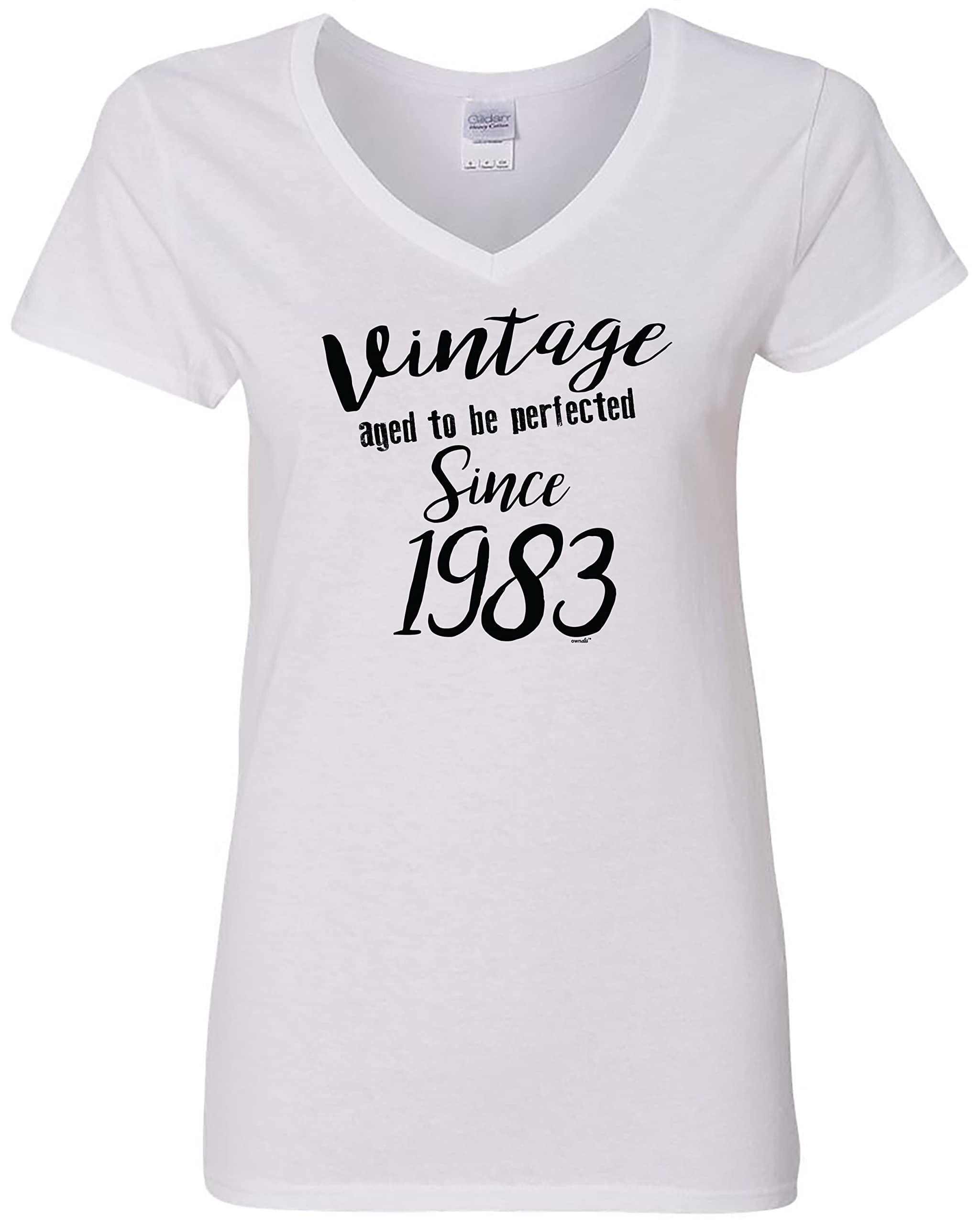 Vintage 40th Birthday Gifts for Women - Aged to Perfection Since 1983 V-Neck T-Shirt | Funny 1983 Birthday Tee for Parties & Celebrations