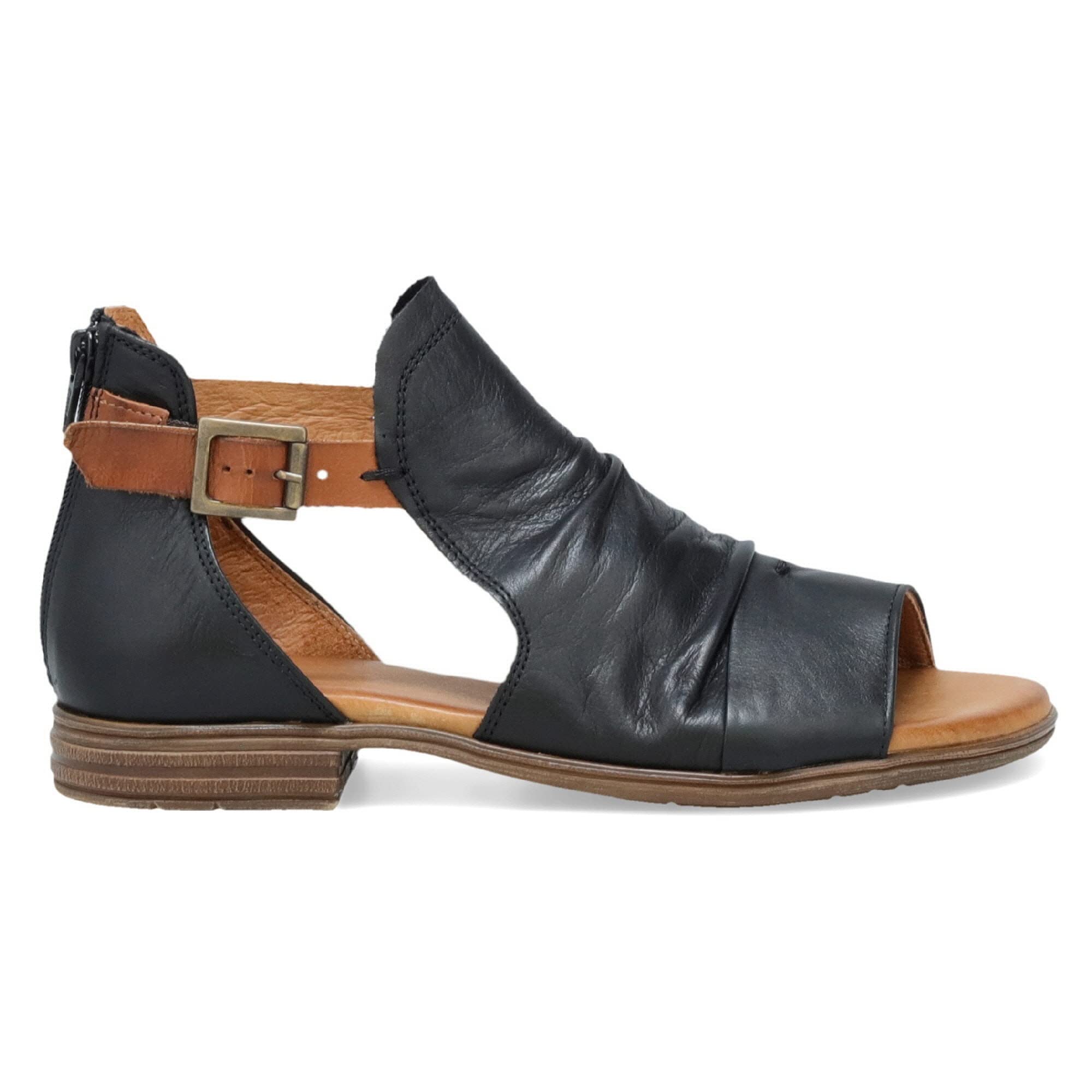 Miz Mooz Dipper Women's Leather Sandals - Peep Toe Buckle Strap Open Side Casual Summer Sandals for Walking, Beach & Vacation Outfits
