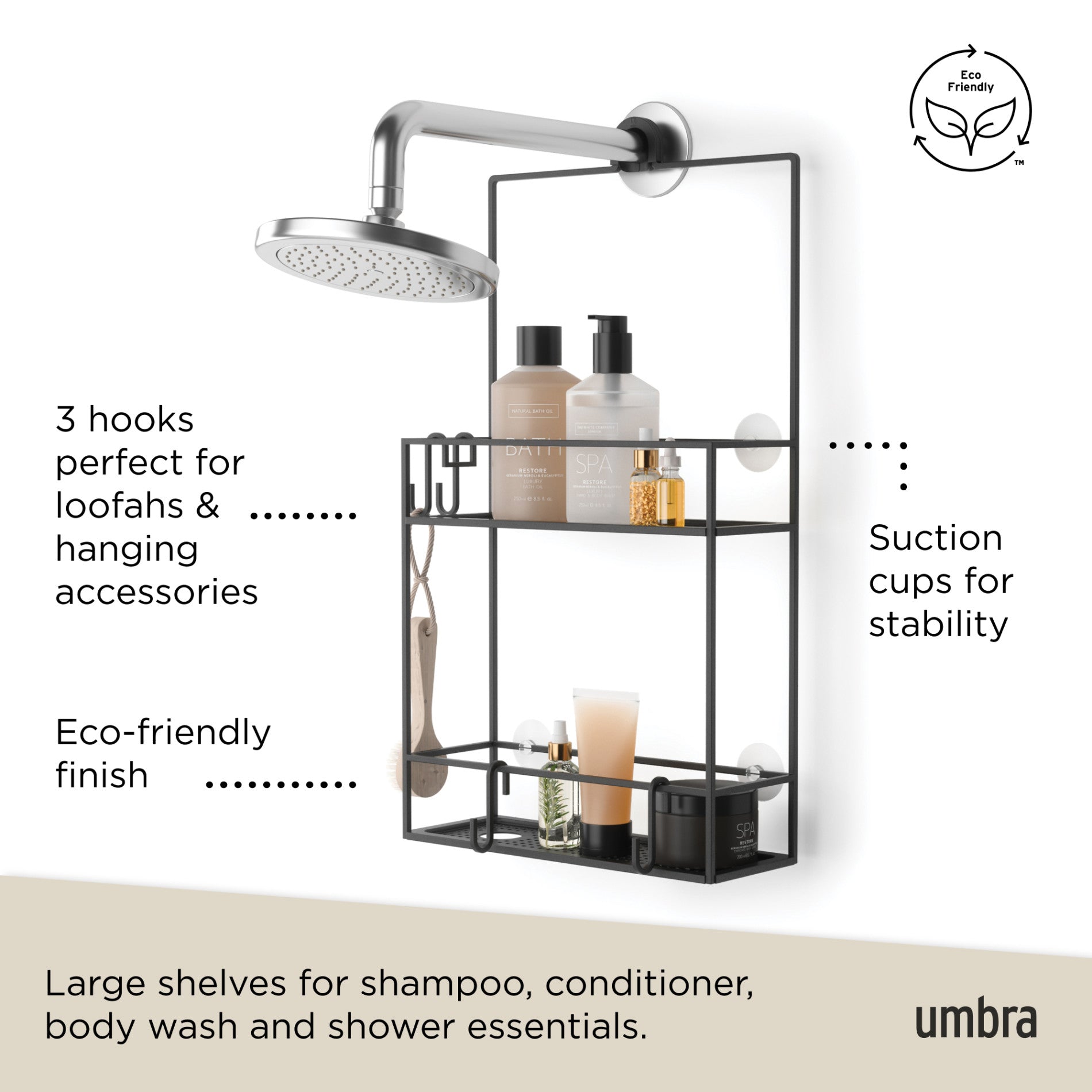 Cubiko Shower Caddy - Rustproof Stainless Steel Bathroom Organizer with Hooks for Shampoo, Soap & Accessories - Perfect for Small Spaces & Apartment Bathrooms