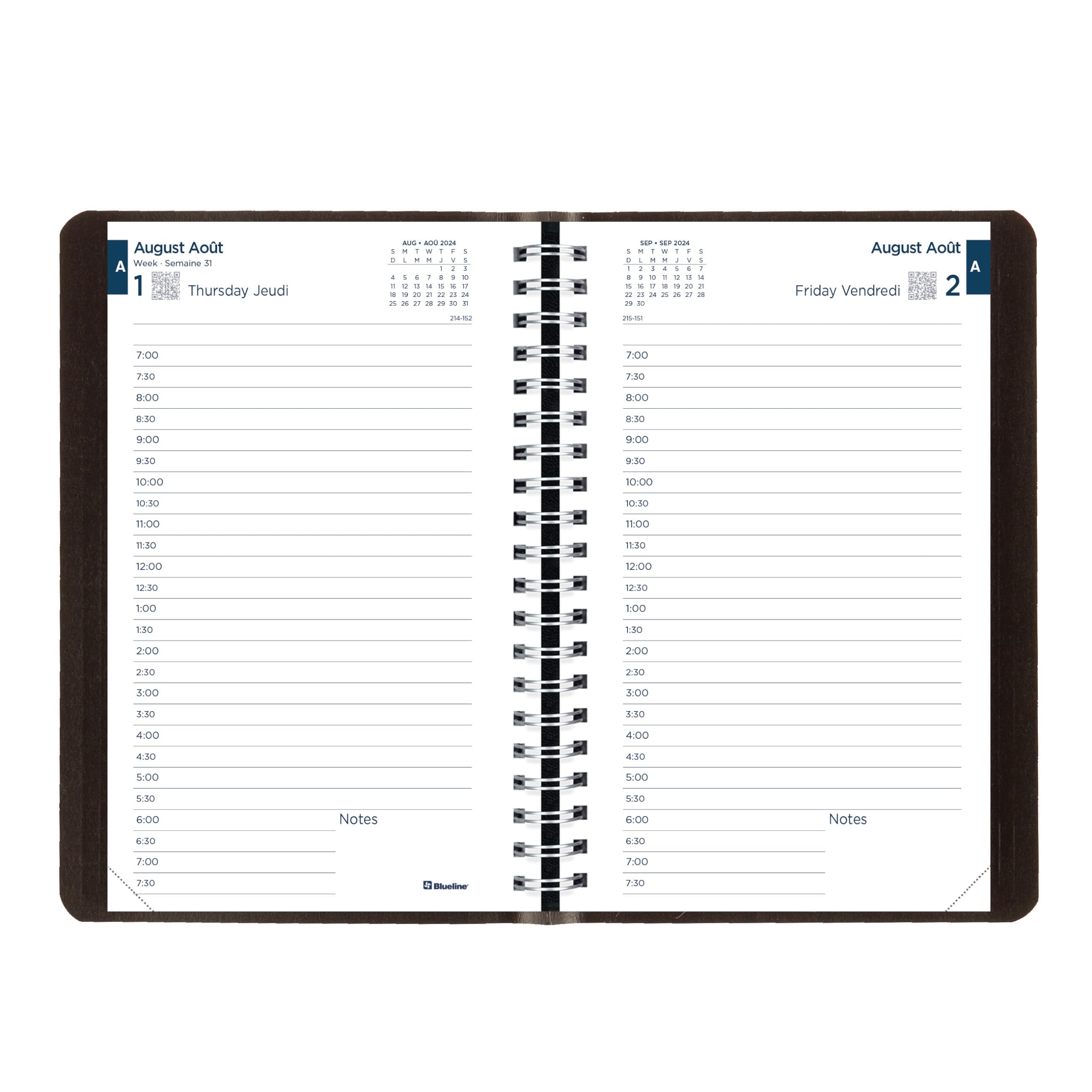Blueline® 2024-2025 Academic Planner - August 2024 to July 2025, Twin-Wire Bound, Soft Vicuña Cover, 8